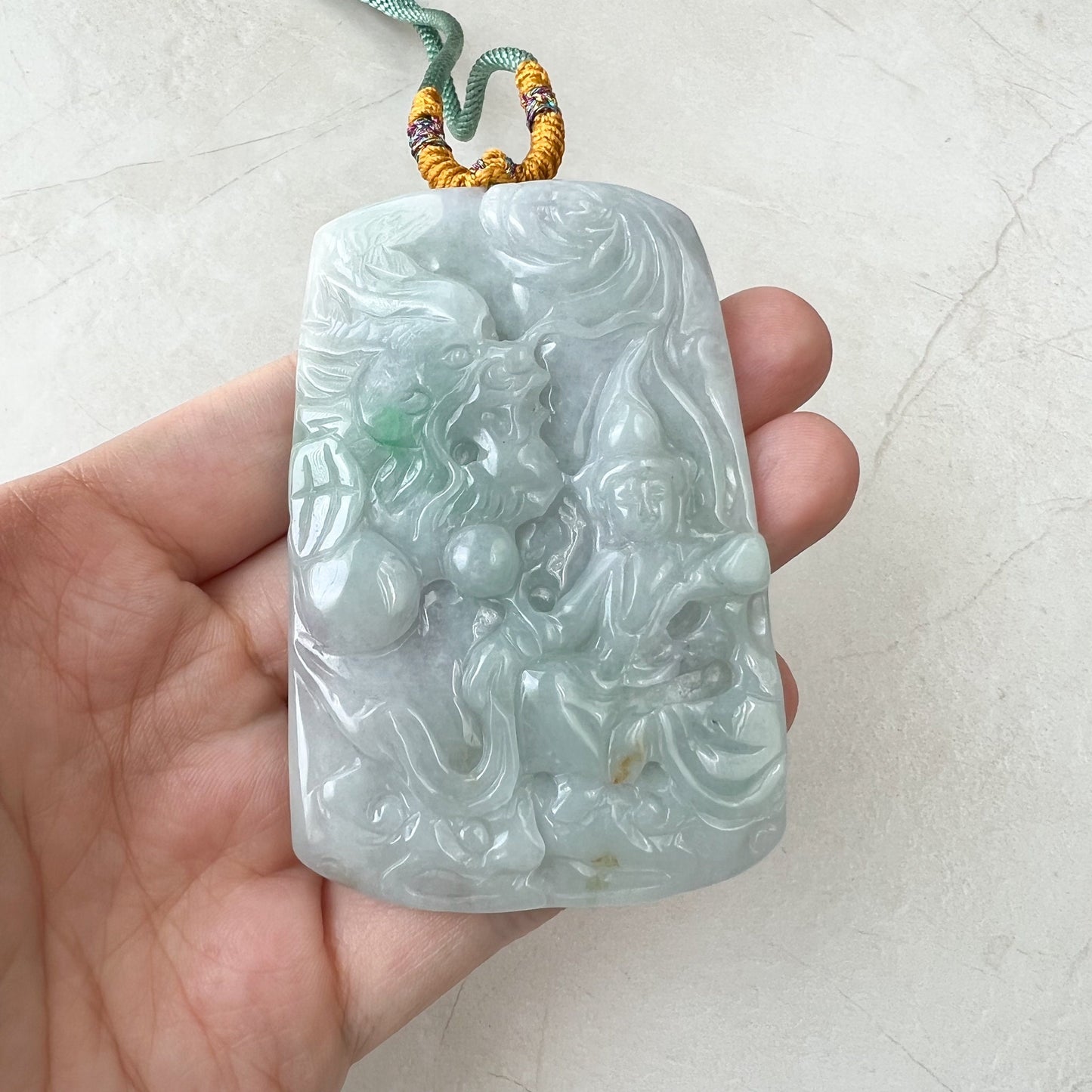 Jadeite Jade Mahasthamaprapta Buddha, Da Shi Zhi , Đại Thế Chí Bồ tát, 大势至, Large Dragon Carved Pendant Necklace, YJ-1221-0244290 - AriaDesignCollection