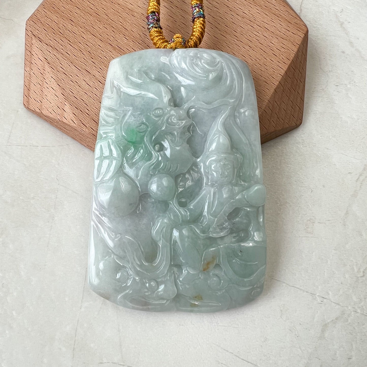 Jadeite Jade Mahasthamaprapta Buddha, Da Shi Zhi , Đại Thế Chí Bồ tát, 大势至, Large Dragon Carved Pendant Necklace, YJ-1221-0244290 - AriaDesignCollection