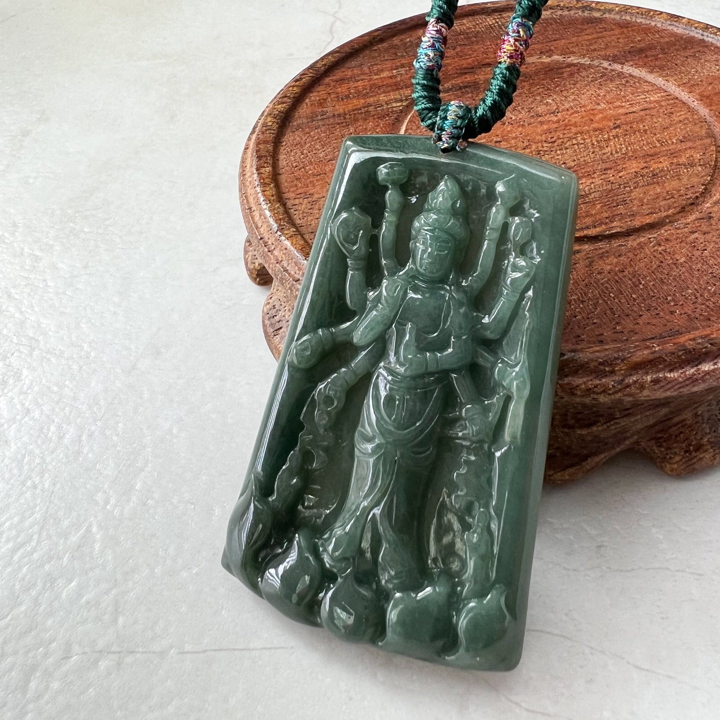 Jadeite Jade Guan Yin Avalokiteshvara Thousand Hands Carved Pendant Necklace, YJ-0322-0388080 - AriaDesignCollection