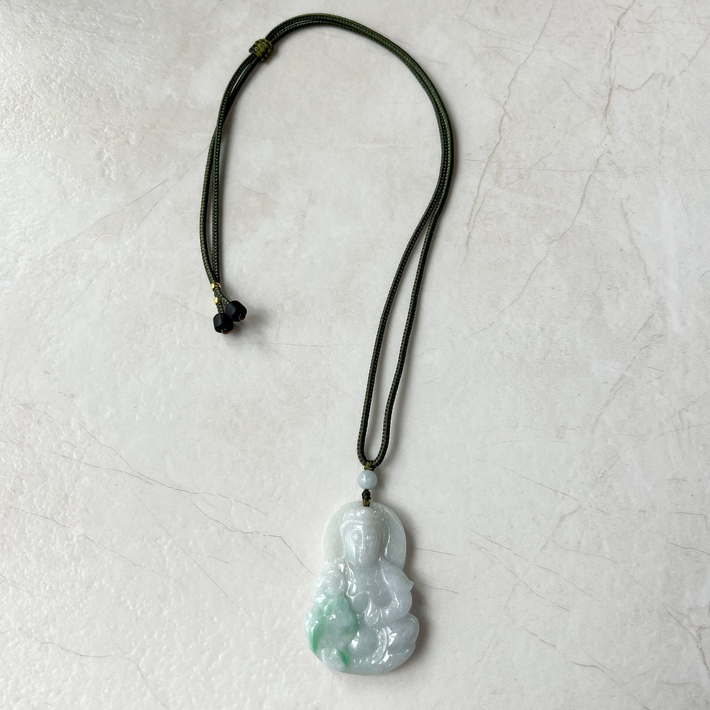Jadeite Jade Guan Yin Avalokiteshvara, Quan Am, 观音, Hand Carved Pendant Necklace, YW-0110-1652569917 - AriaDesignCollection