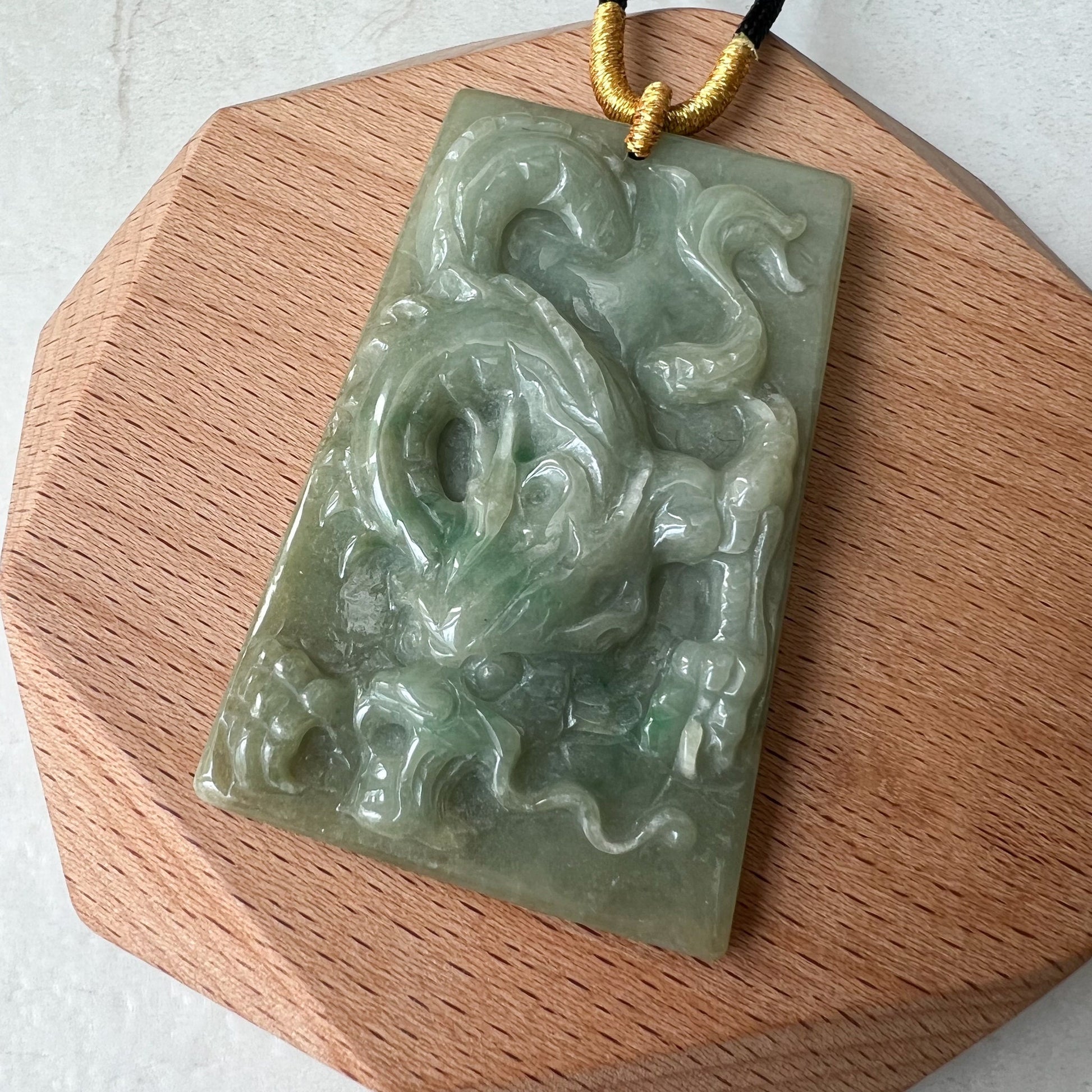 Jadeite Jade Dragon Chinese Zodiac Hand Carved Pendant Necklace, YJ-0321-0319300 - AriaDesignCollection