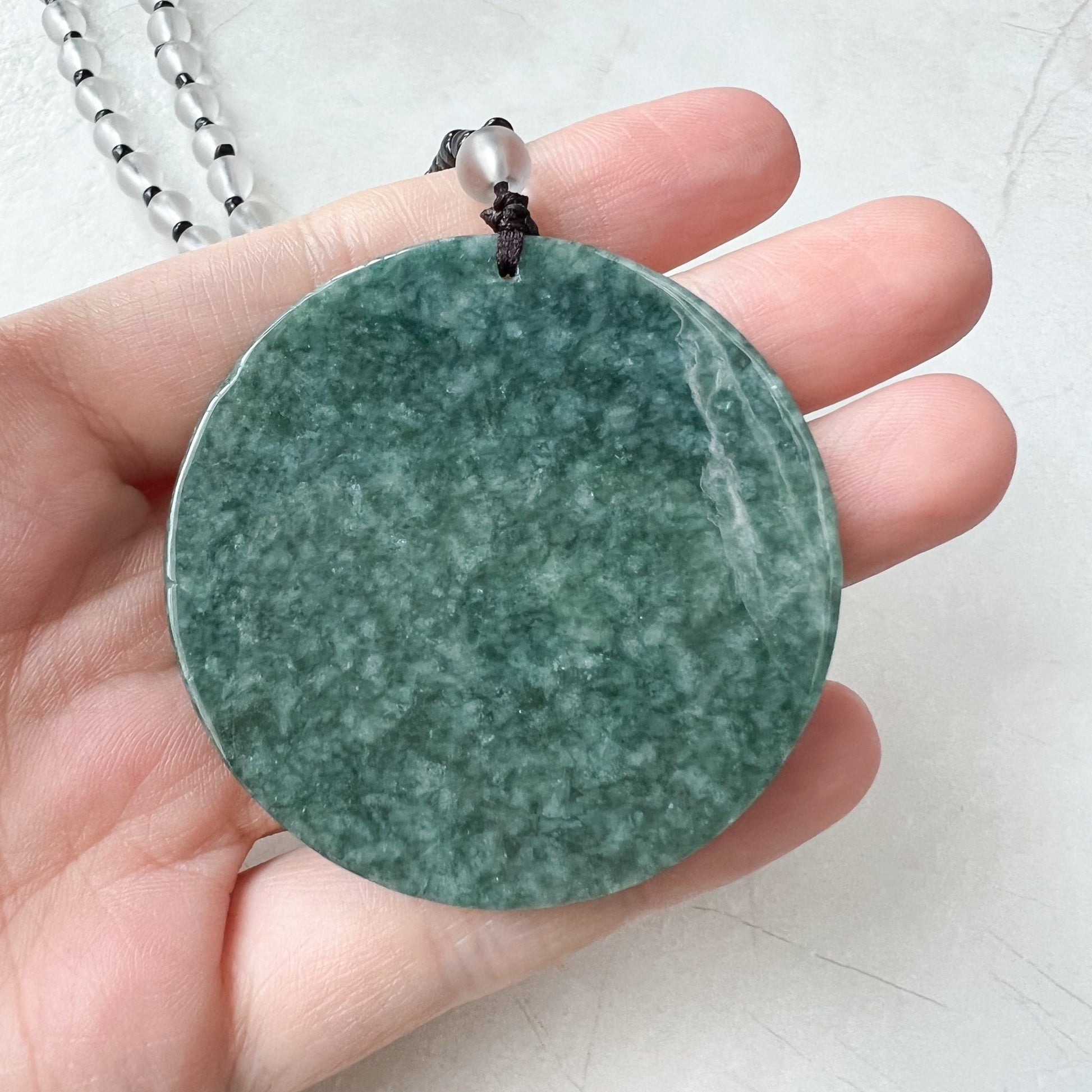 Green Jadeite Jade Floral Bird, Magpie, Hand Carved Pendant, YJ-0322-0319721 - AriaDesignCollection