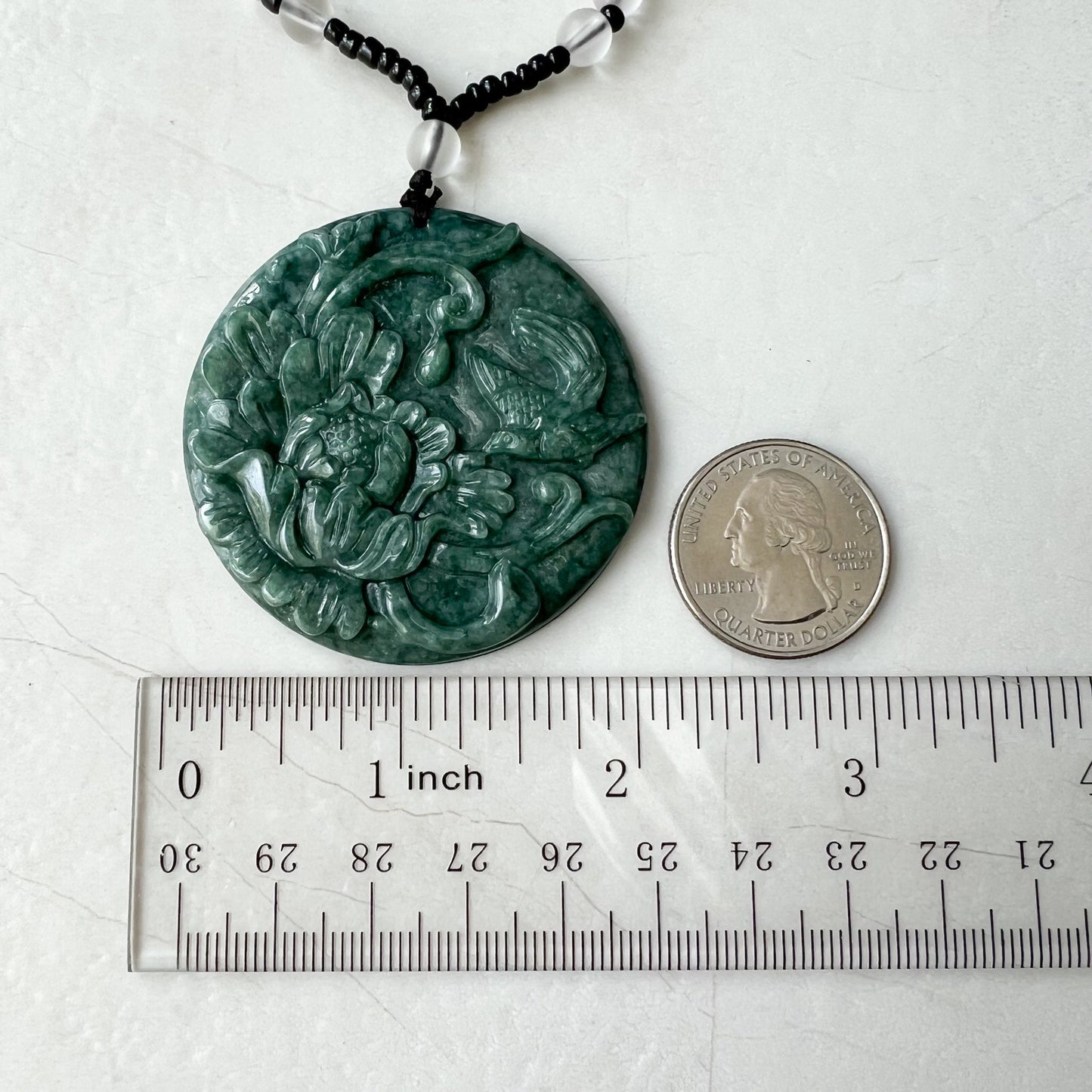 Green Jadeite Jade Floral Bird, Magpie, Hand Carved Pendant, YJ-0322-0319721 - AriaDesignCollection