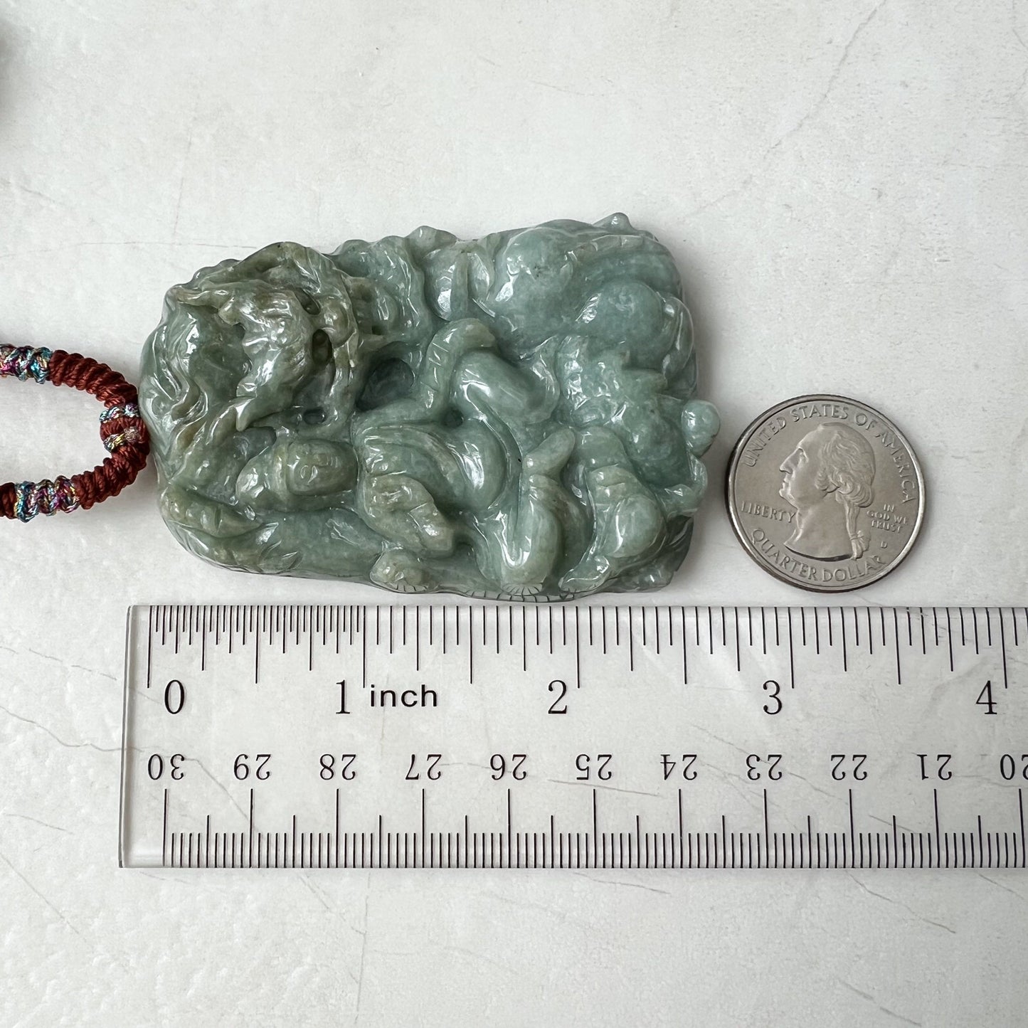 Large Jadeite Jade Guan Yin Kwan Yin Protected by Dragon Avalokitesvara Semi-Translucent Carved Pendant Necklace, Quan Am, YJ-1221-0252084 - AriaDesignCollection