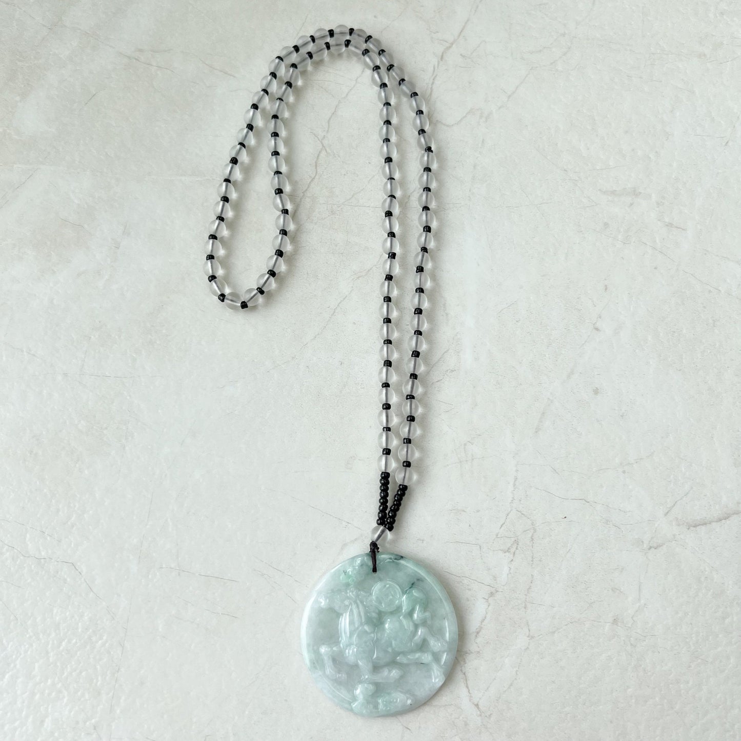 Horse Jadeite Jade Chinese Zodiac Pendant Necklace, Feng Shui Pendant, Fortune Wealth Money Coin, YJ-0322-0350832 - AriaDesignCollection