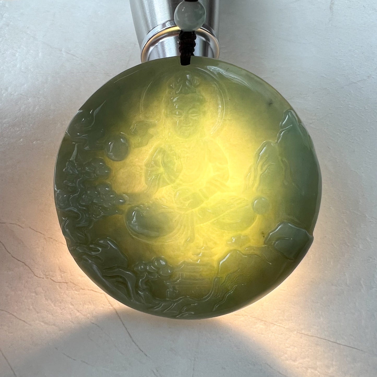 Green Jadeite Jade Guan Yin Avalokiteshvara Hand Carved Pendant Necklace, YJ-0322-0315224 - AriaDesignCollection