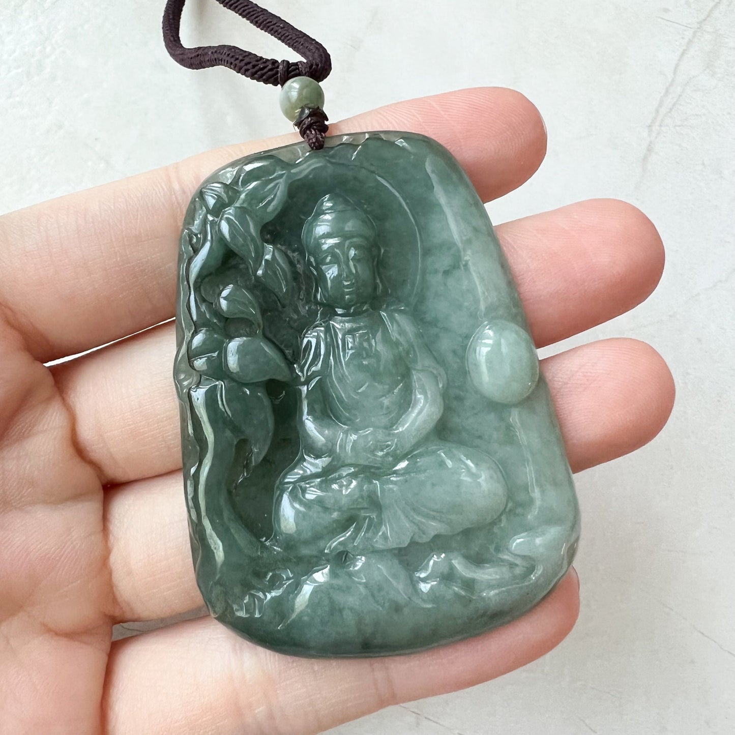 Jadeite Jade Vairocana Buddha, Da Ri Ru Lai, Đại Nhật Như Lai, 大日如来, Hand Carved Jade Pendant Necklace, YJ-1221-0295426 - AriaDesignCollection