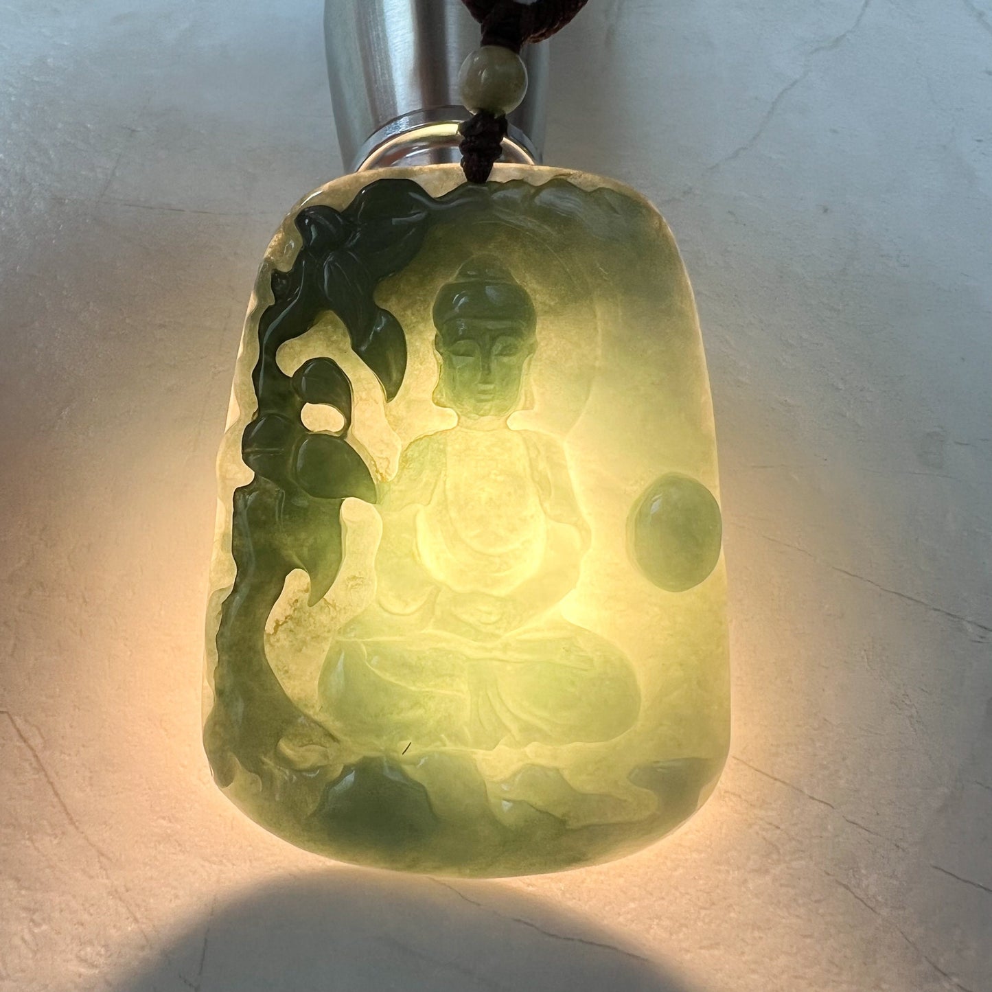 Jadeite Jade Vairocana Buddha, Da Ri Ru Lai, Đại Nhật Như Lai, 大日如来, Hand Carved Jade Pendant Necklace, YJ-1221-0295426 - AriaDesignCollection