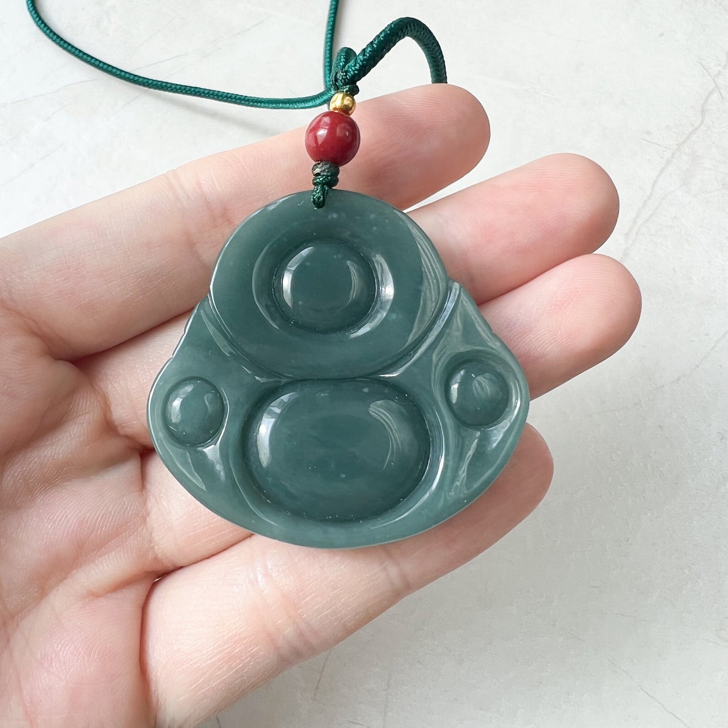 Large Happy Buddha, Blue Green Jadeite Jade Carved Jadeite Pendant, Budai, ZYF-0322-1651518861 - AriaDesignCollection