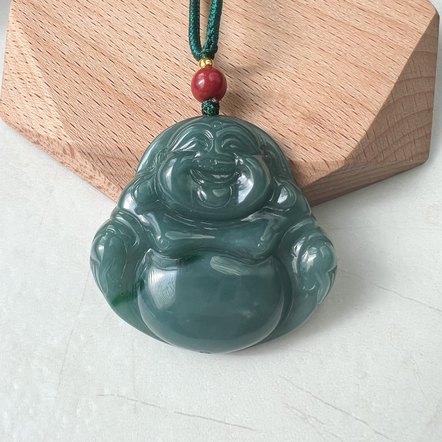 Large Happy Buddha, Blue Green Jadeite Jade Carved Jadeite Pendant, Budai, ZYF-0322-1651518861 - AriaDesignCollection