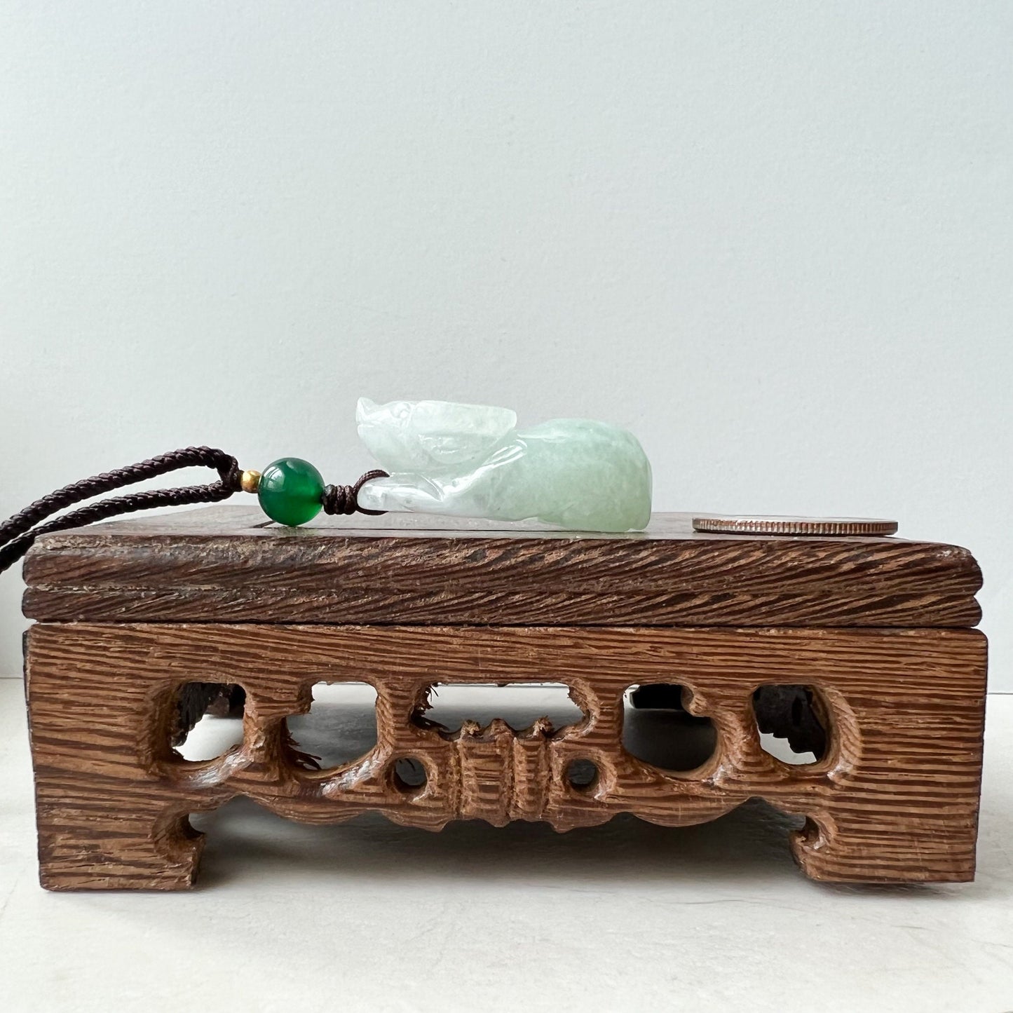 Jadeite Jade Ox Bull Cow, Light Green Jade, Chinese Zodiac Carved Necklace, YJ-0321-0468538-3 - AriaDesignCollection