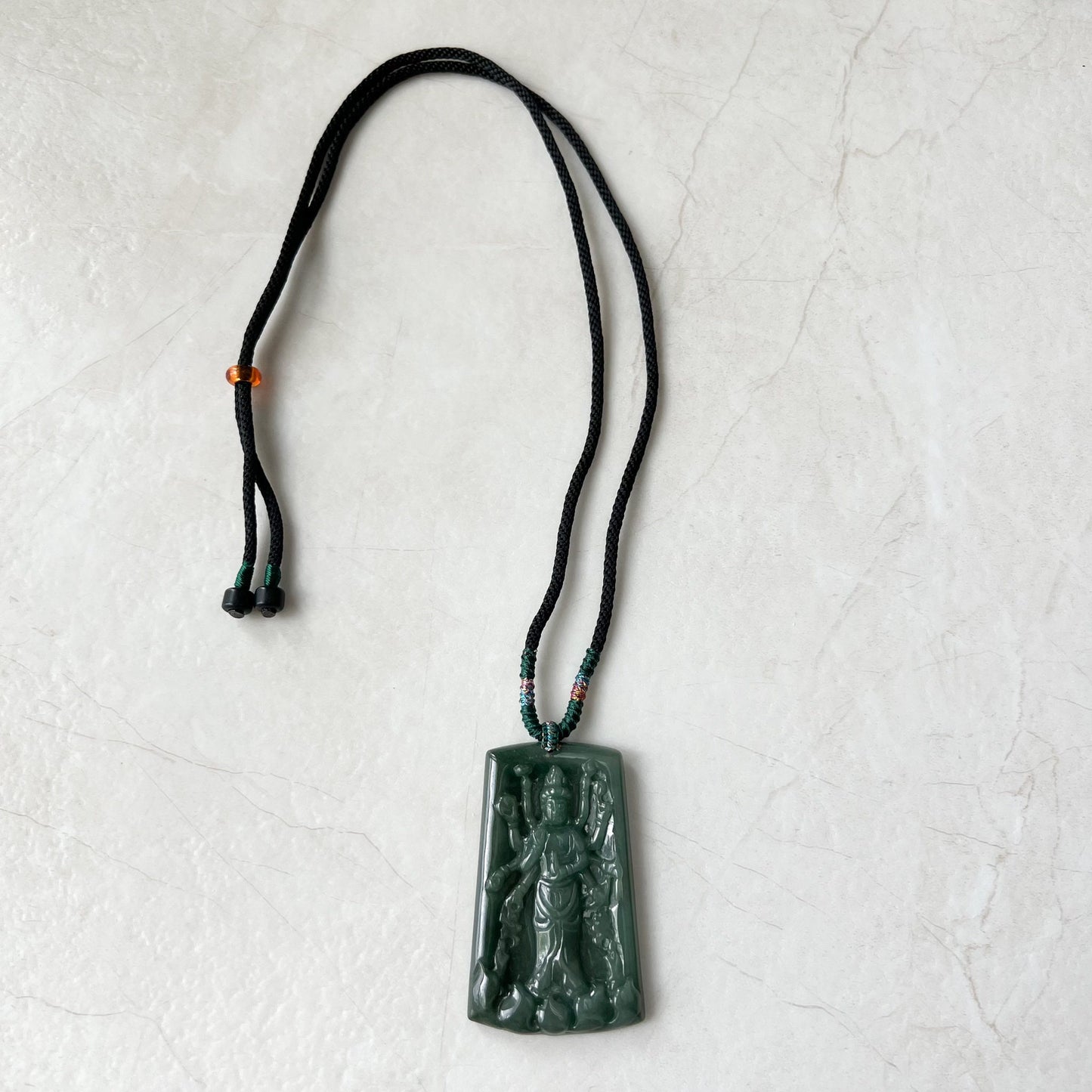 Jadeite Jade Guan Yin Avalokiteshvara Thousand Hands Carved Pendant Necklace, YJ-0322-0388080 - AriaDesignCollection