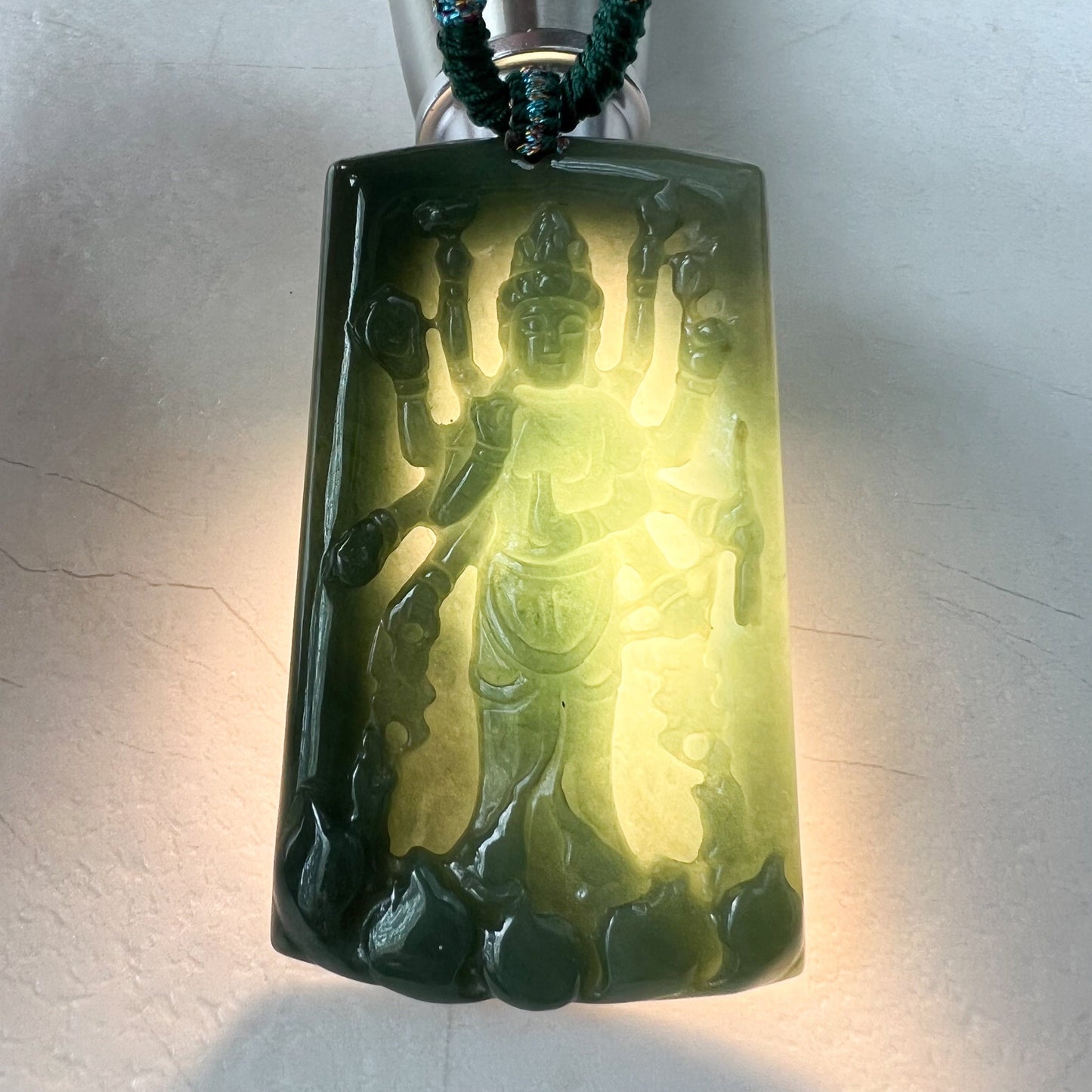 Jadeite Jade Guan Yin Avalokiteshvara Thousand Hands Carved Pendant Necklace, YJ-0322-0388080 - AriaDesignCollection
