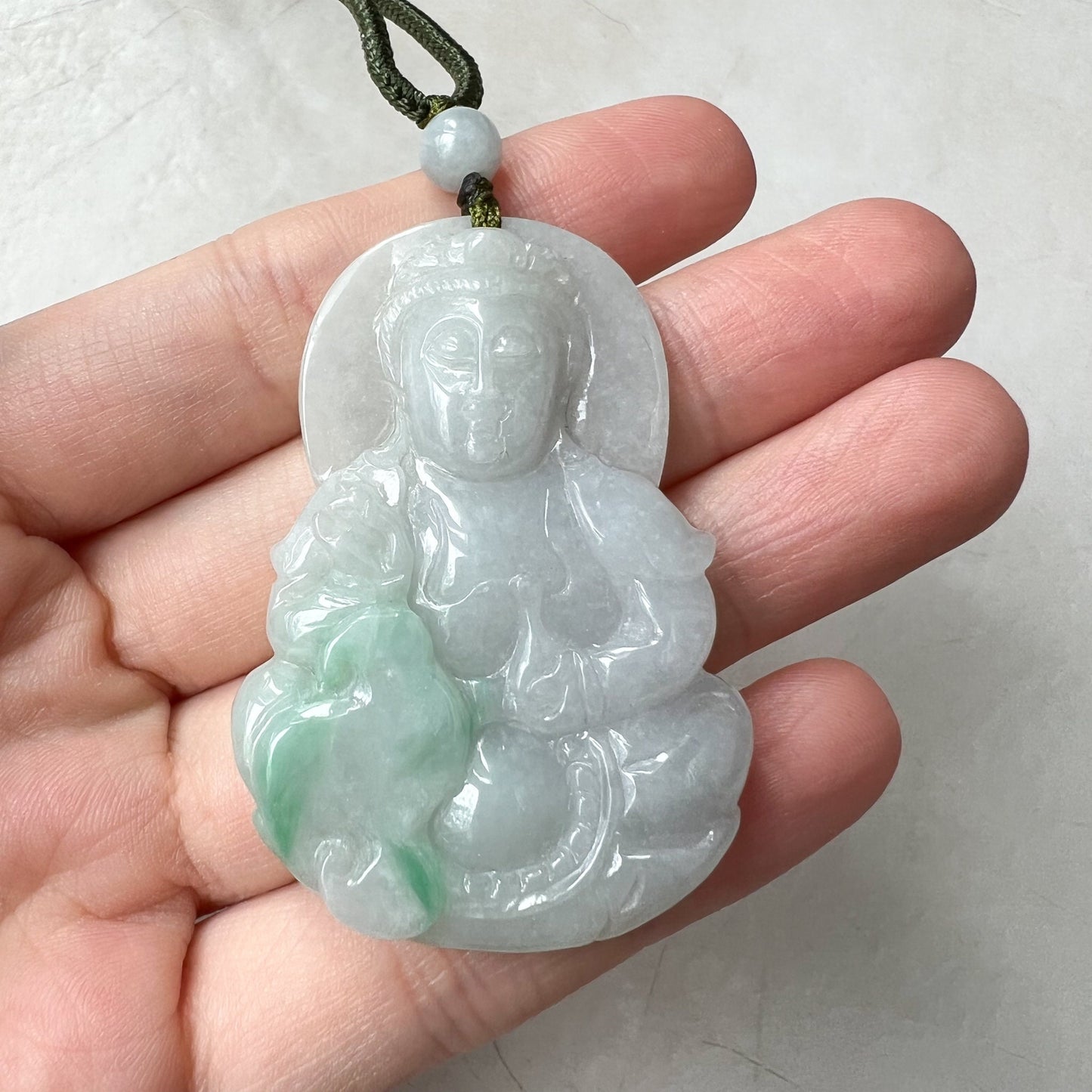 Jadeite Jade Guan Yin Avalokiteshvara, Quan Am, 观音, Hand Carved Pendant Necklace, YW-0110-1652569917 - AriaDesignCollection
