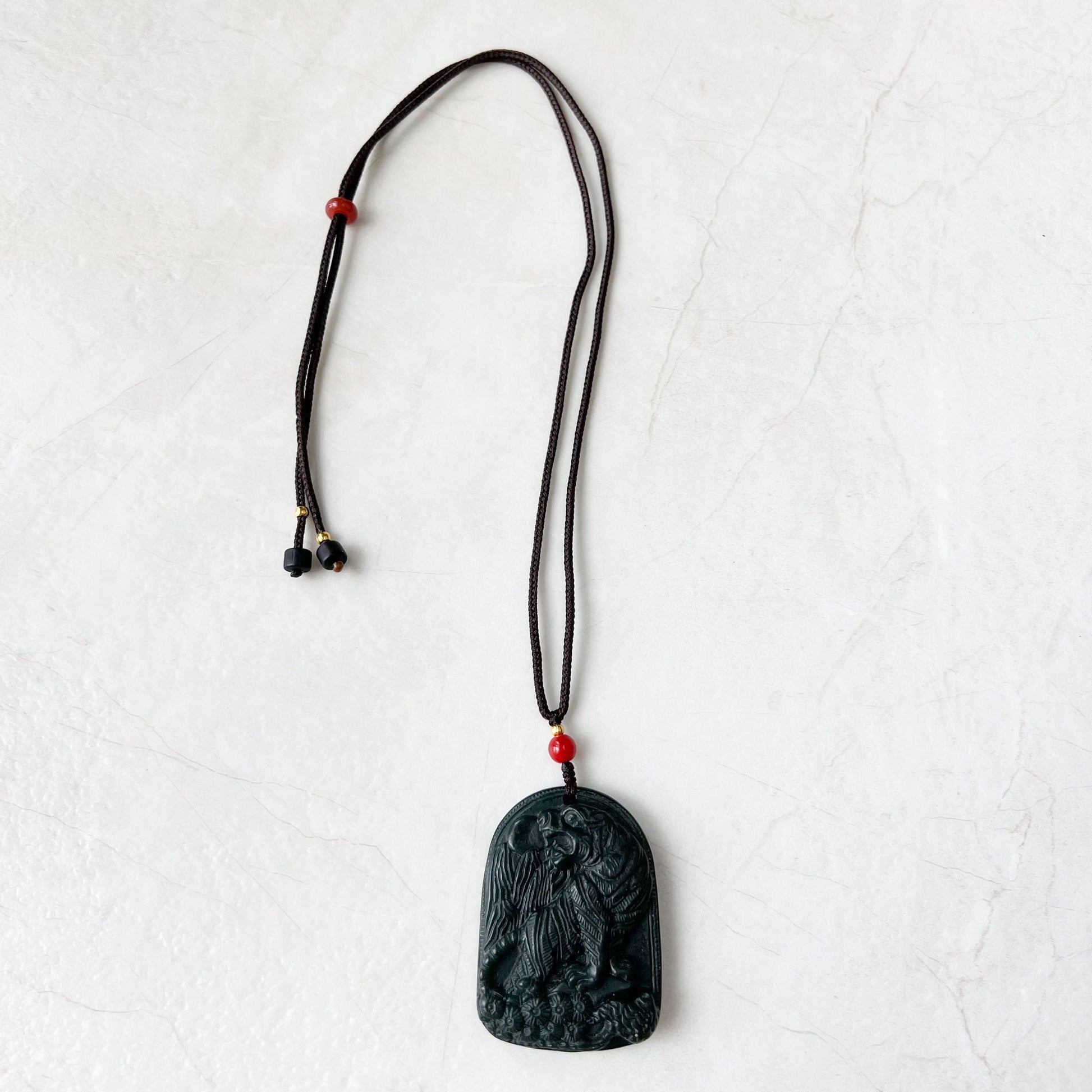 Nephrite Jade Tiger, Black Dark Green Jade, Chinese Zodiac Carved Pendant Necklace, RM-0322-1652571318 - AriaDesignCollection