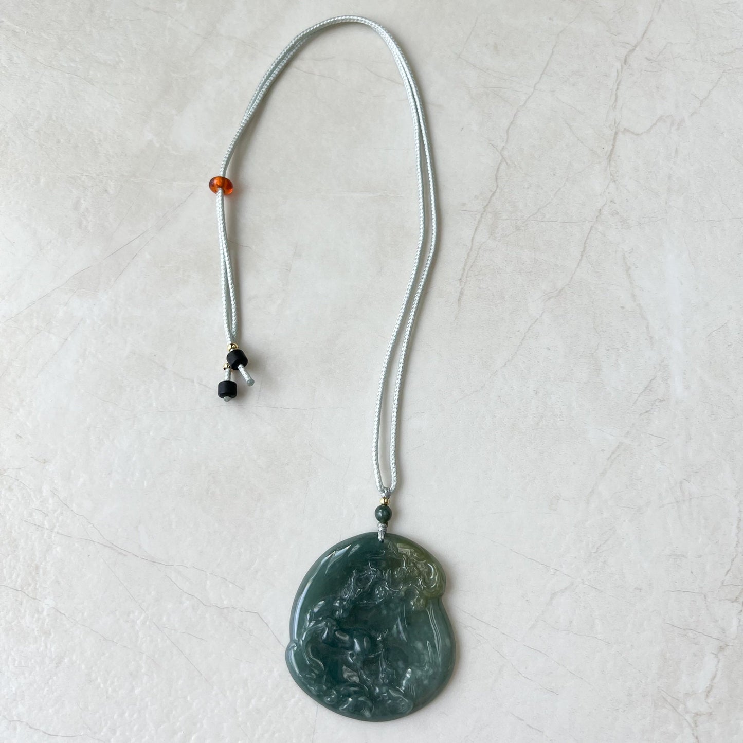 Green Jadeite Jade Deer in Forest Hand Carved Pendant Necklace, ZYF-0322-1652657255 - AriaDesignCollection