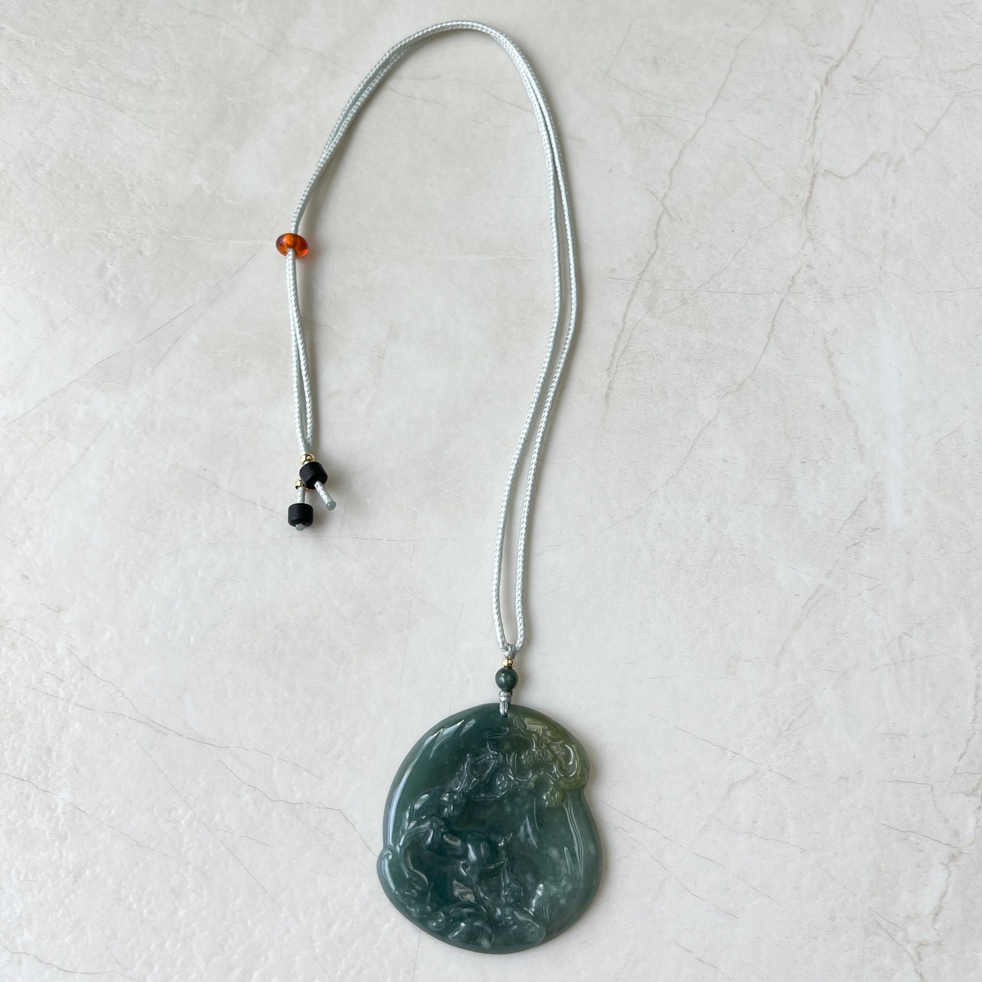 Green Jadeite Jade Deer in Forest Hand Carved Pendant Necklace, ZYF-0322-1652657255 - AriaDesignCollection