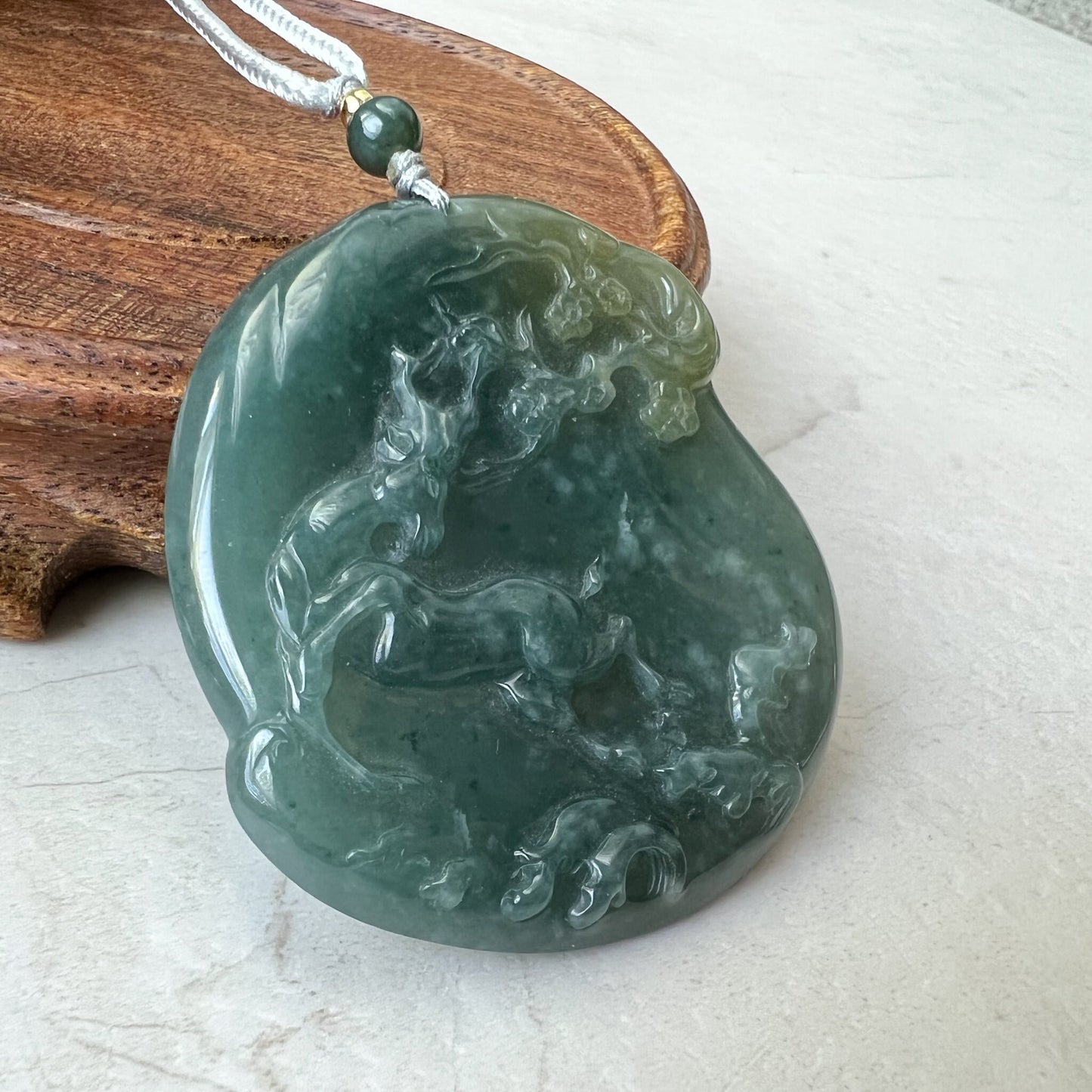 Green Jadeite Jade Deer in Forest Hand Carved Pendant Necklace, ZYF-0322-1652657255 - AriaDesignCollection