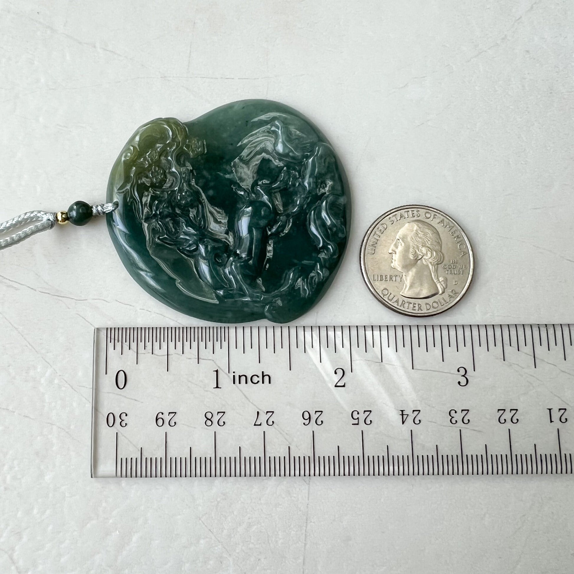Green Jadeite Jade Deer in Forest Hand Carved Pendant Necklace, ZYF-0322-1652657255 - AriaDesignCollection