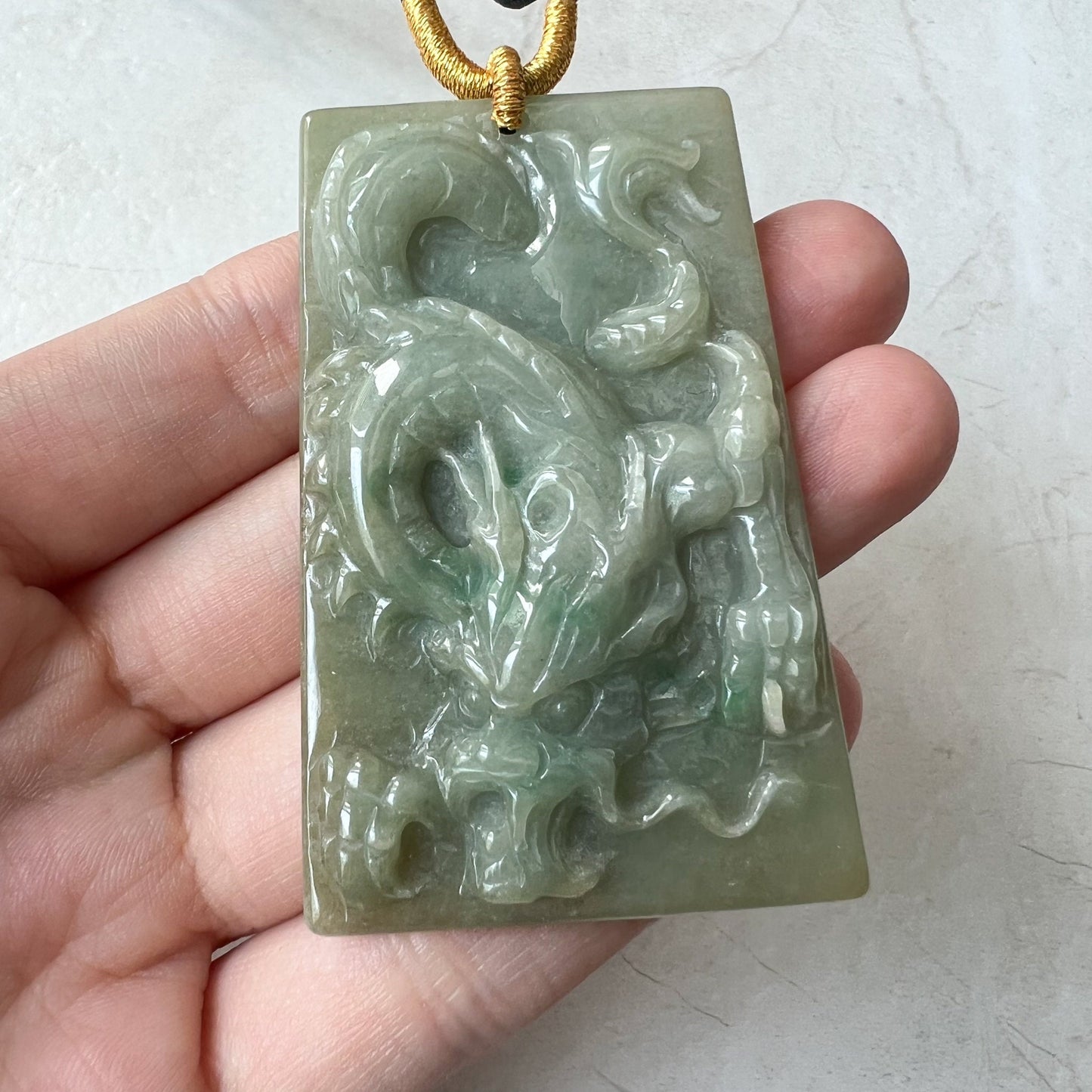 Jadeite Jade Dragon Chinese Zodiac Hand Carved Pendant Necklace, YJ-0321-0319300 - AriaDesignCollection