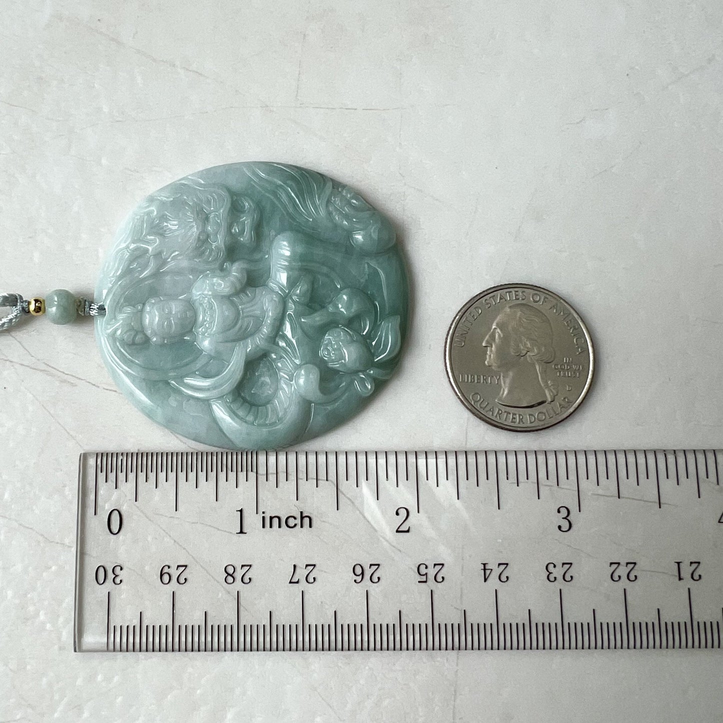 Green Jadeite Jade Guan Yin Avalokiteshvara, Dragon, Quan Am, Hand Carved Pendant Necklace, YJ-1221-0319681 - AriaDesignCollection