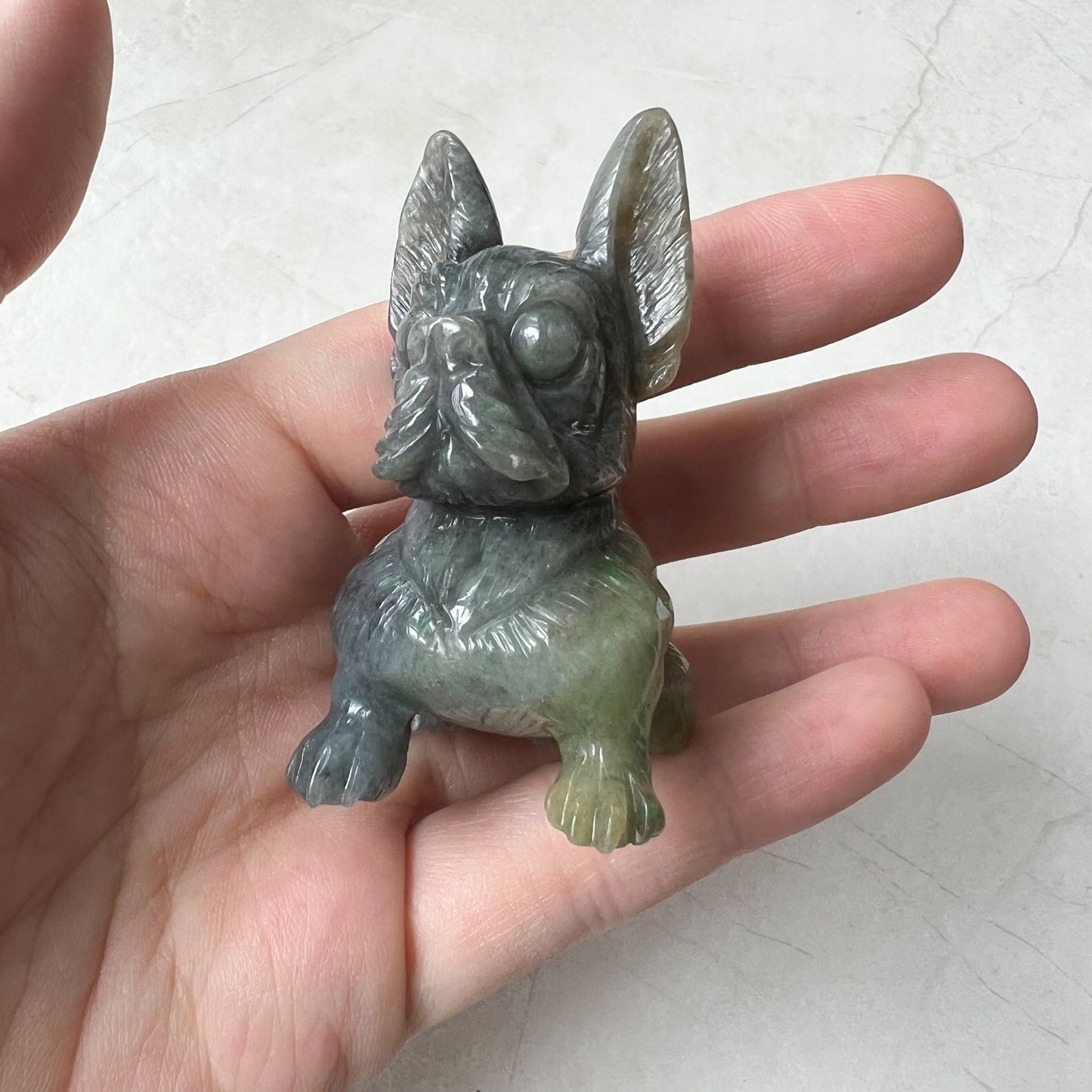 Jadeite Jade Black Dog, Chinese Hand Carved Statue, Figurine, Display, Decoration, YJ-1221-0316700 - AriaDesignCollection