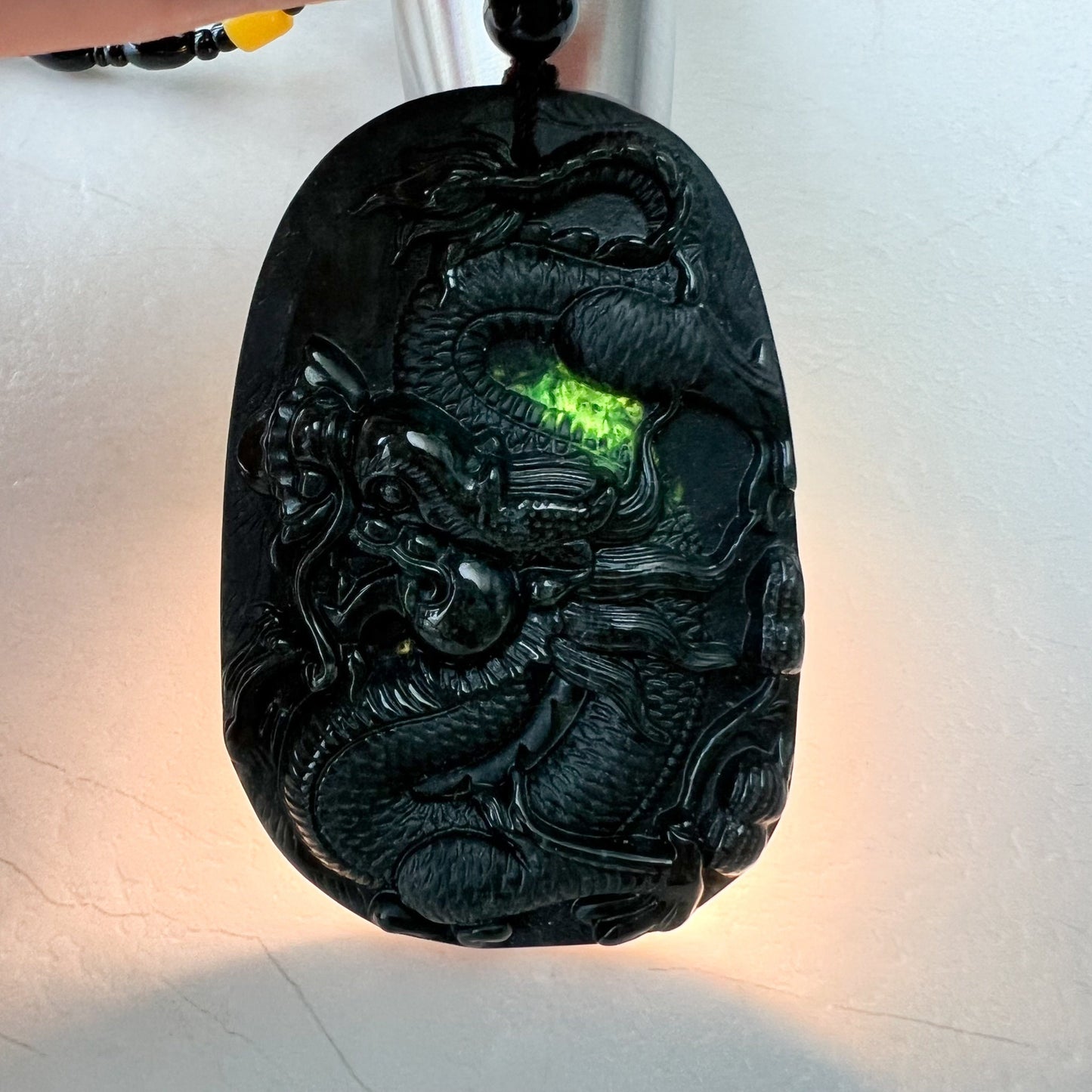 Black Jadeite Jade Omphacite Dragon Hand Carved Necklace, LGG-1221-1652974063 - AriaDesignCollection