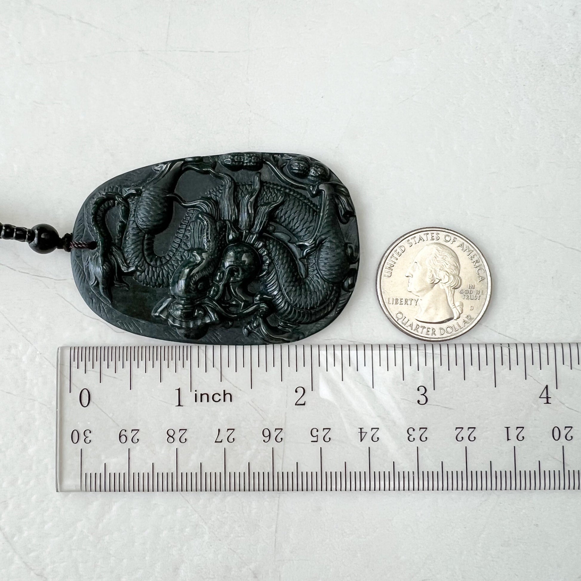 Black Jadeite Jade Omphacite Dragon Hand Carved Necklace, LGG-1221-1652974063 - AriaDesignCollection