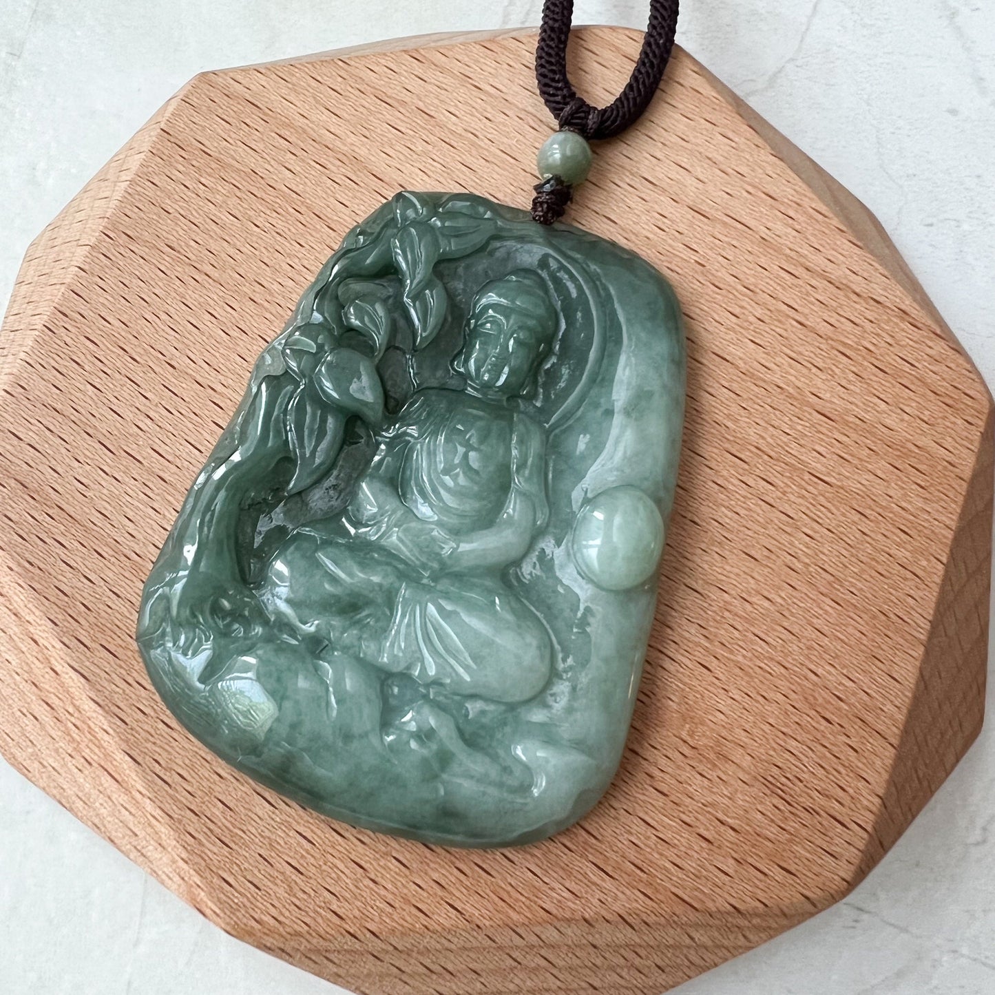 Jadeite Jade Vairocana Buddha, Da Ri Ru Lai, Đại Nhật Như Lai, 大日如来, Hand Carved Jade Pendant Necklace, YJ-1221-0295426 - AriaDesignCollection