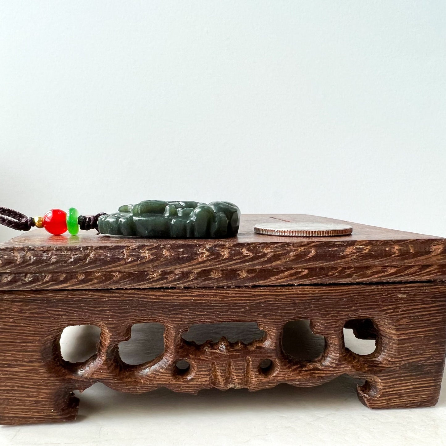 Rat Mouse Pendant, Dark Green and Black Nephrite Jade, Chinese Zodiac Carved Pendant Necklace with Jade Heart, RM-1221-1655128578 - AriaDesignCollection