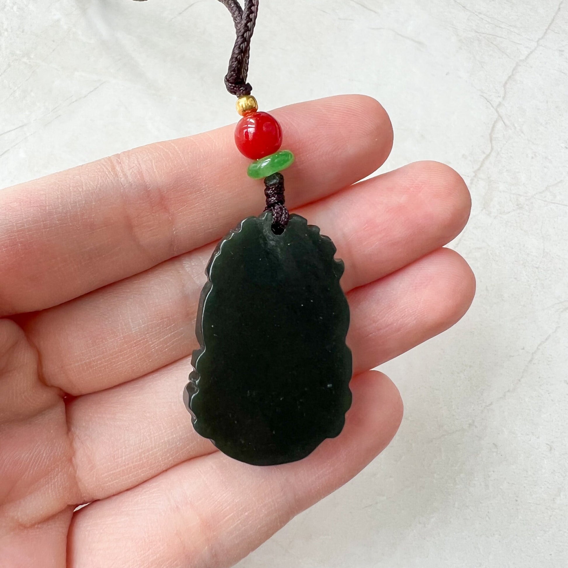 Nephrite Jade Tiger, Dark Green Jade, Chinese Zodiac Carved Jade Heart Pendant Necklace, RM-1221-1655130992 - AriaDesignCollection