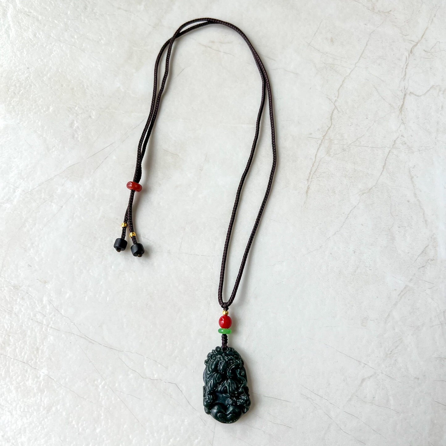 Nephrite Jade Tiger, Dark Green Jade, Chinese Zodiac Carved Jade Heart Pendant Necklace, RM-1221-1655130992 - AriaDesignCollection