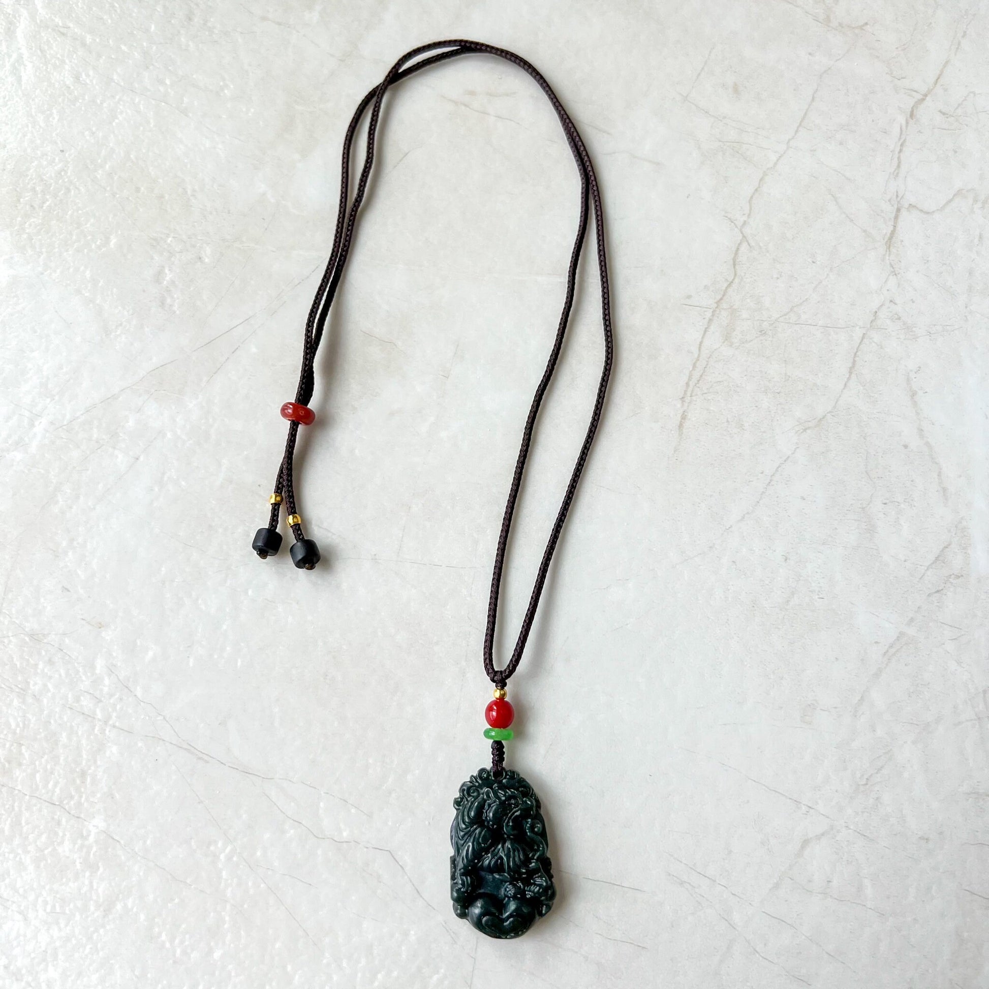 Nephrite Jade Tiger, Dark Green Jade, Chinese Zodiac Carved Jade Heart Pendant Necklace, RM-1221-1655130992 - AriaDesignCollection