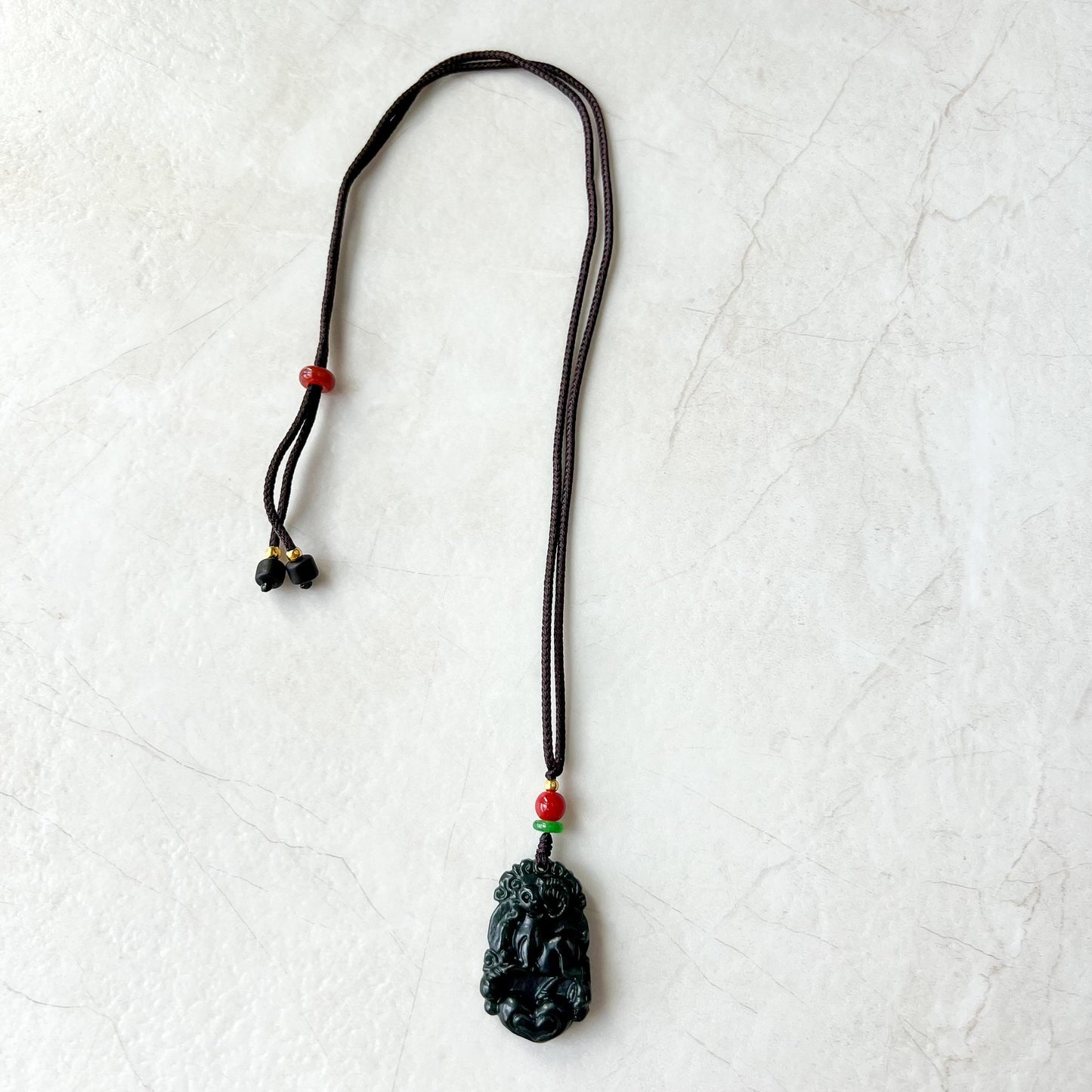Sheep Goat Ram Chinese Zodiac Carved, Dark Green Nephrite Jade Pendant Necklace, RM-1221-1655274295 - AriaDesignCollection