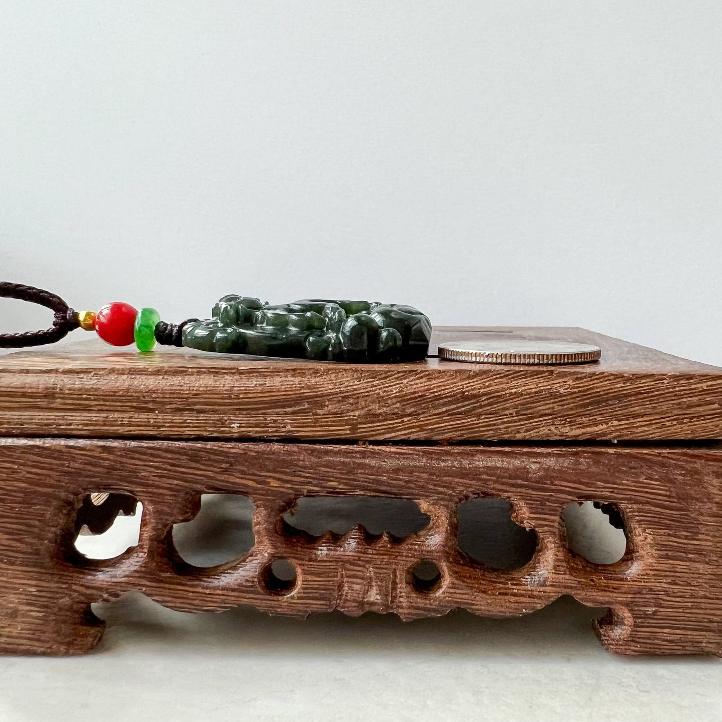 Sheep Goat Ram Chinese Zodiac Carved, Dark Green Nephrite Jade Pendant Necklace, RM-1221-1655274295 - AriaDesignCollection