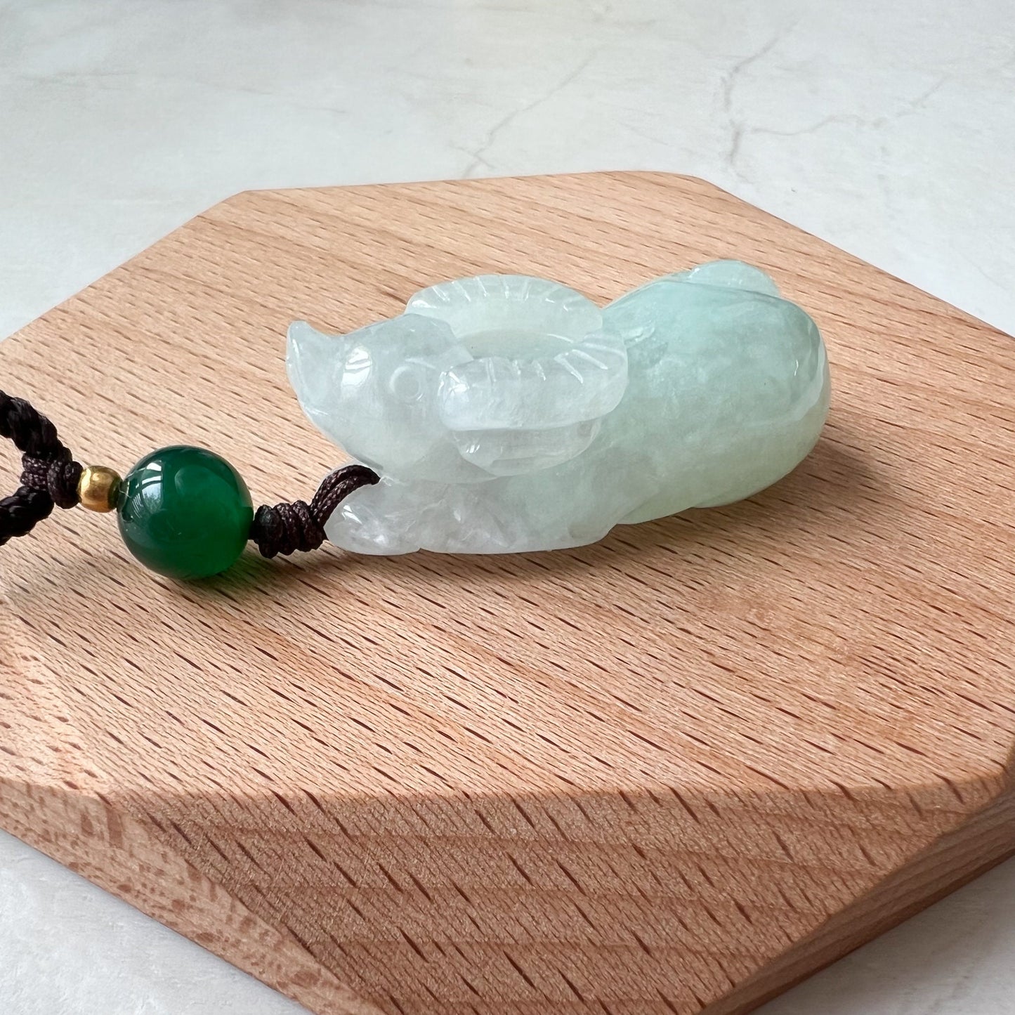 Jadeite Jade Ox Bull Cow, Light Green Jade, Chinese Zodiac Carved Necklace, YJ-0321-0468538-3 - AriaDesignCollection
