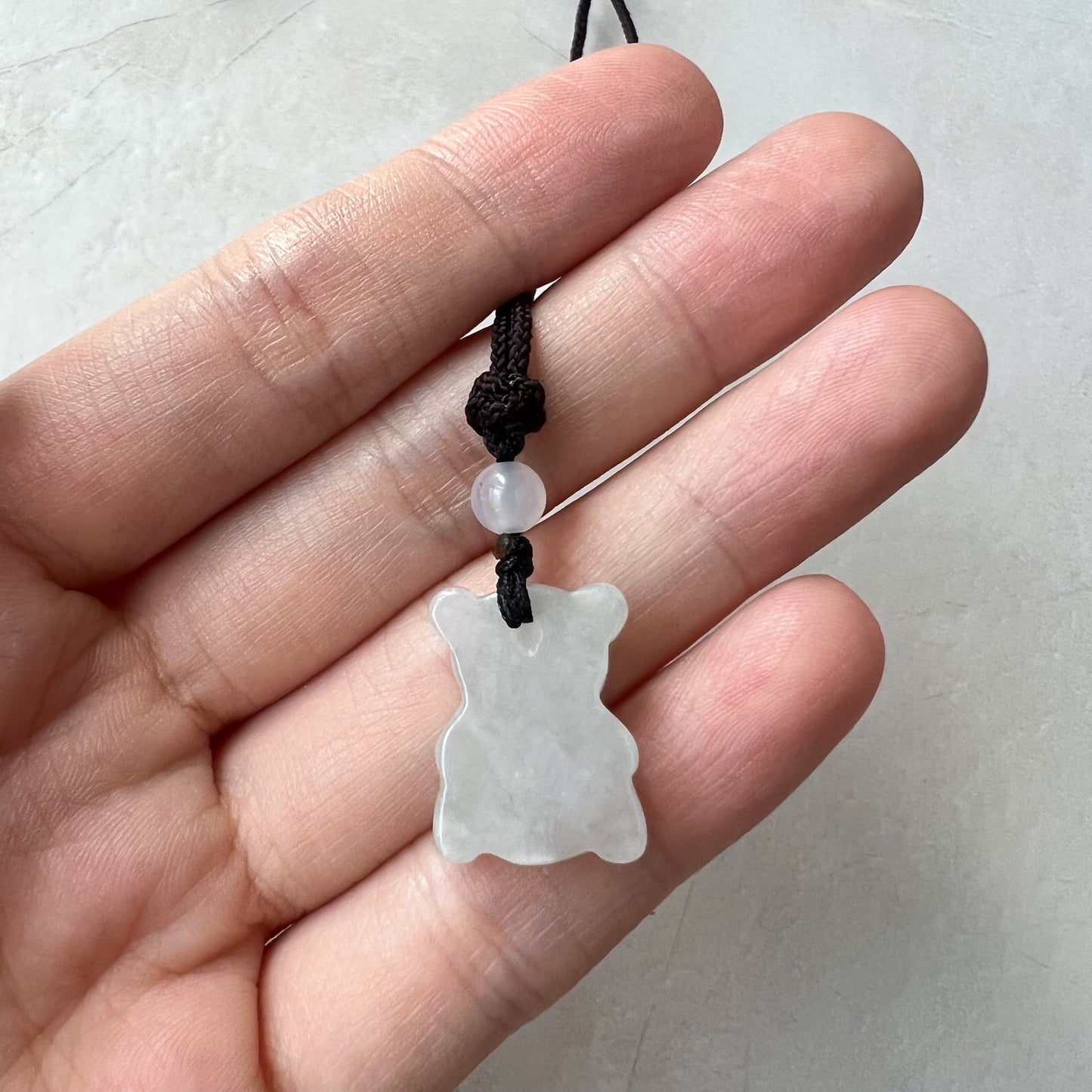 Icy White Jadeite Jade Teddy Bear Hand Carved Necklace, BNN-0622-1656513985 - AriaDesignCollection