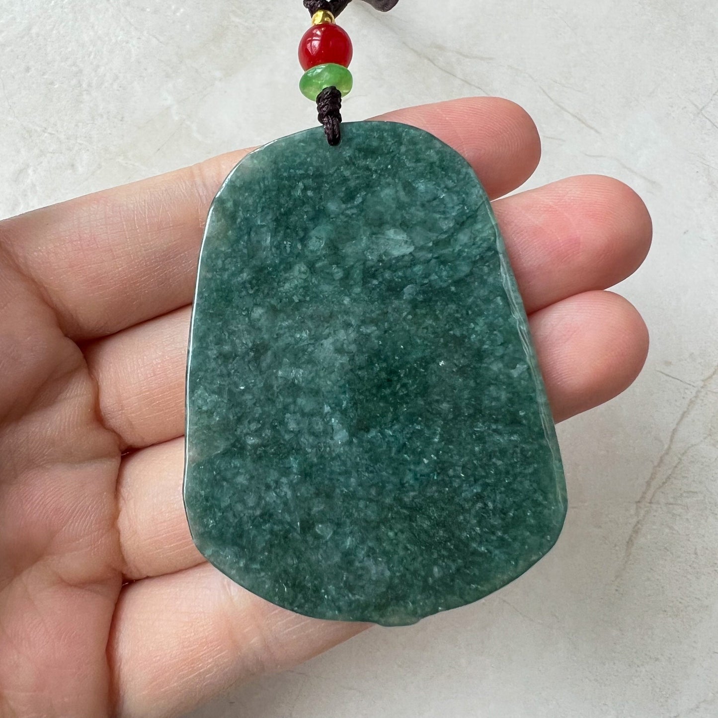 Green Jadeite Jade Fortune God, Caishen, God of Wealth, 财神, Hand Carved Pendant Necklace, YJ-0322-0405139 - AriaDesignCollection