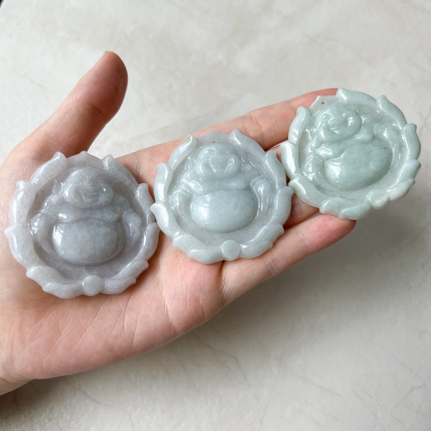Jadeite Jade Happy Buddha Carved Jadeite Pendant, Budai, YJ-0322-0336515-2 - AriaDesignCollection