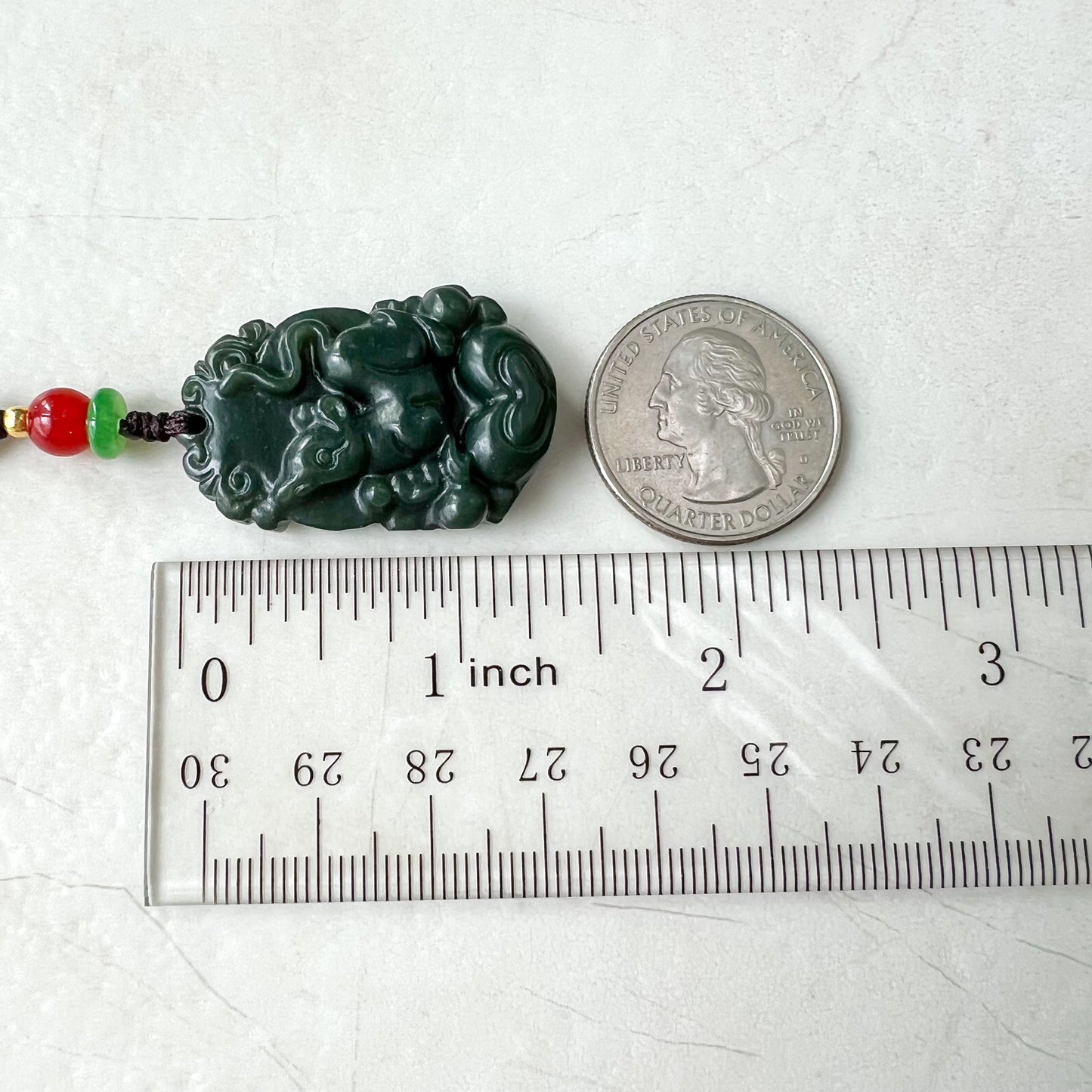 Rat Mouse Pendant, Dark Green and Black Nephrite Jade, Chinese Zodiac Carved Pendant Necklace with Jade Heart, RM-1221-1655128578 - AriaDesignCollection