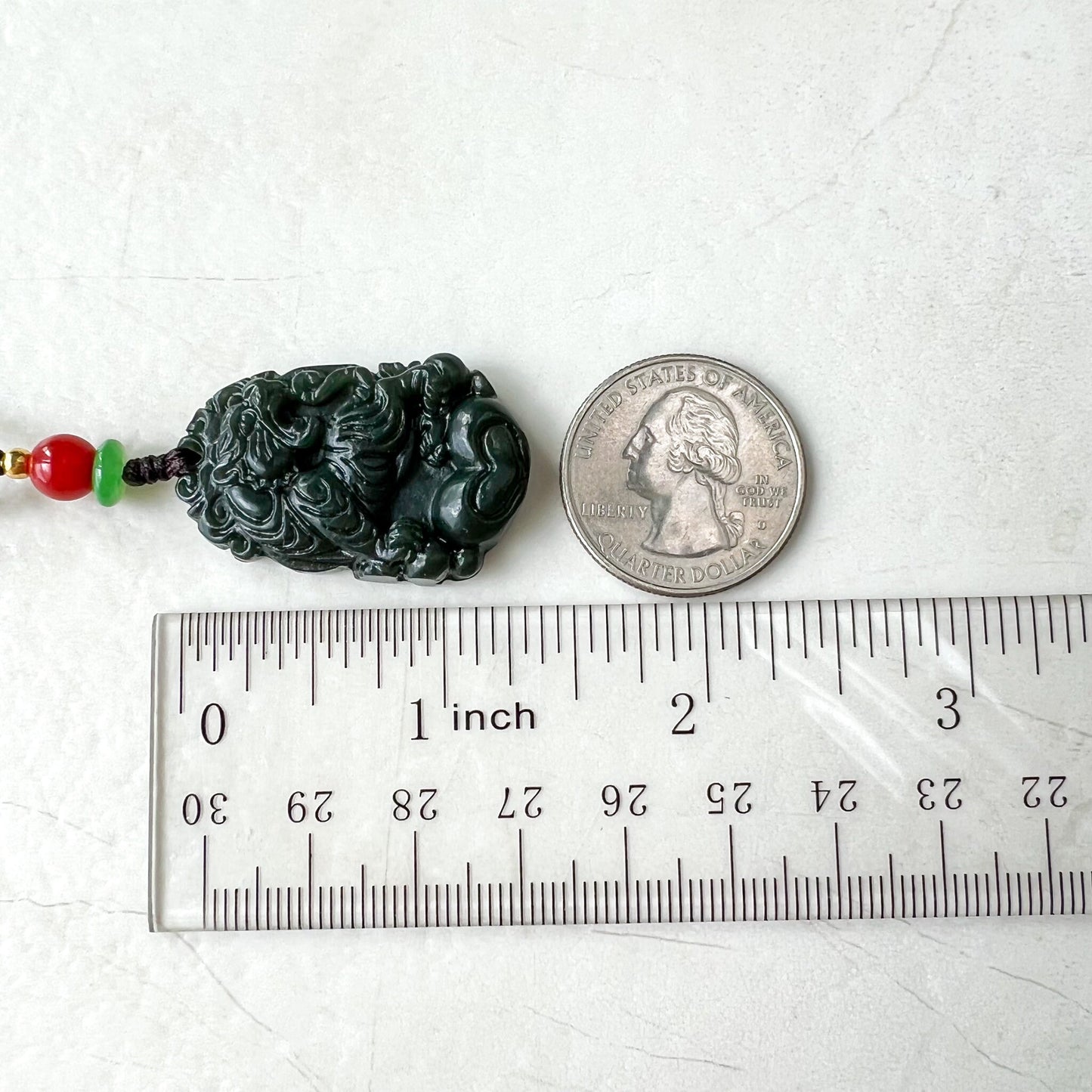 Nephrite Jade Tiger, Dark Green Jade, Chinese Zodiac Carved Jade Heart Pendant Necklace, RM-1221-1655130992 - AriaDesignCollection