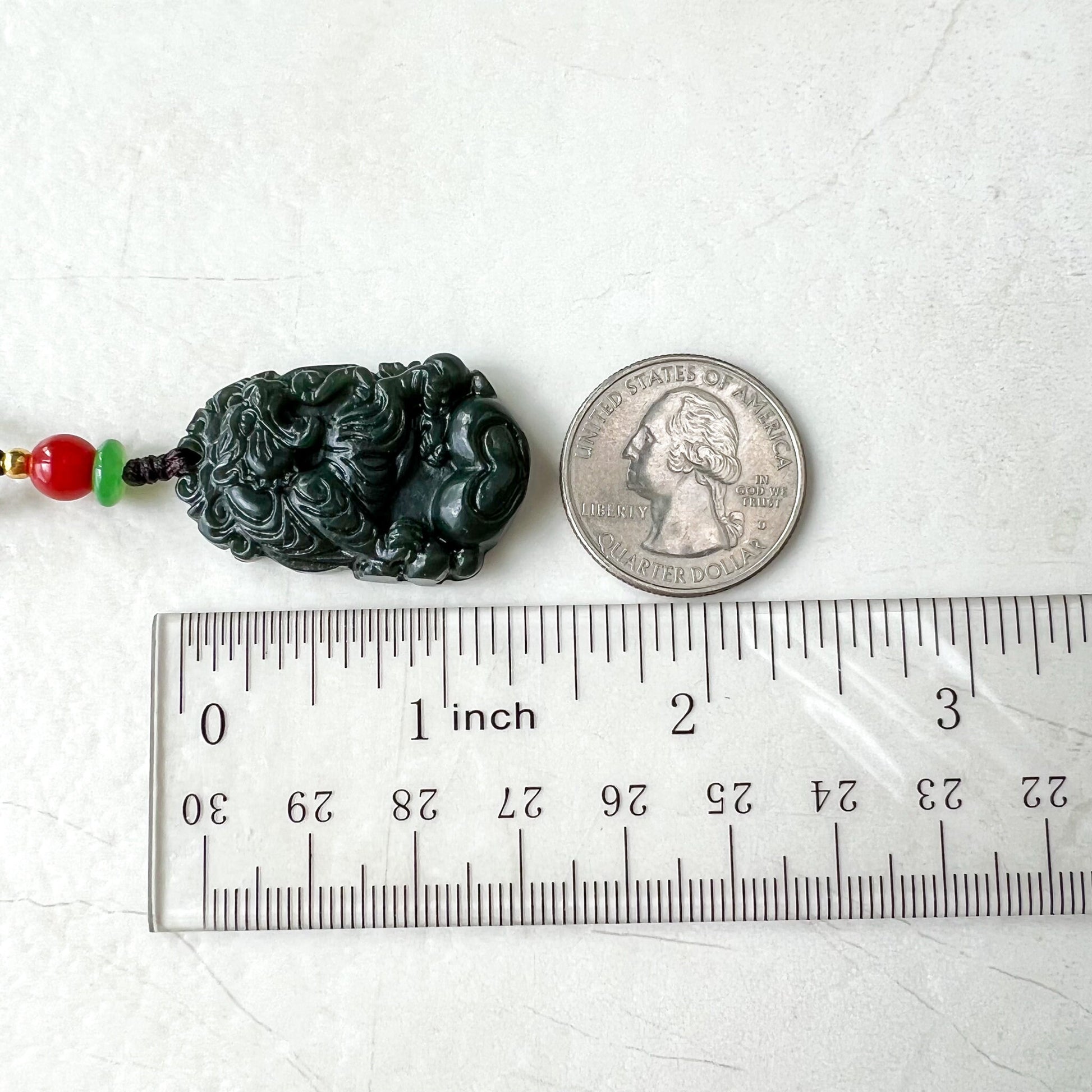 Nephrite Jade Tiger, Dark Green Jade, Chinese Zodiac Carved Jade Heart Pendant Necklace, RM-1221-1655130992 - AriaDesignCollection