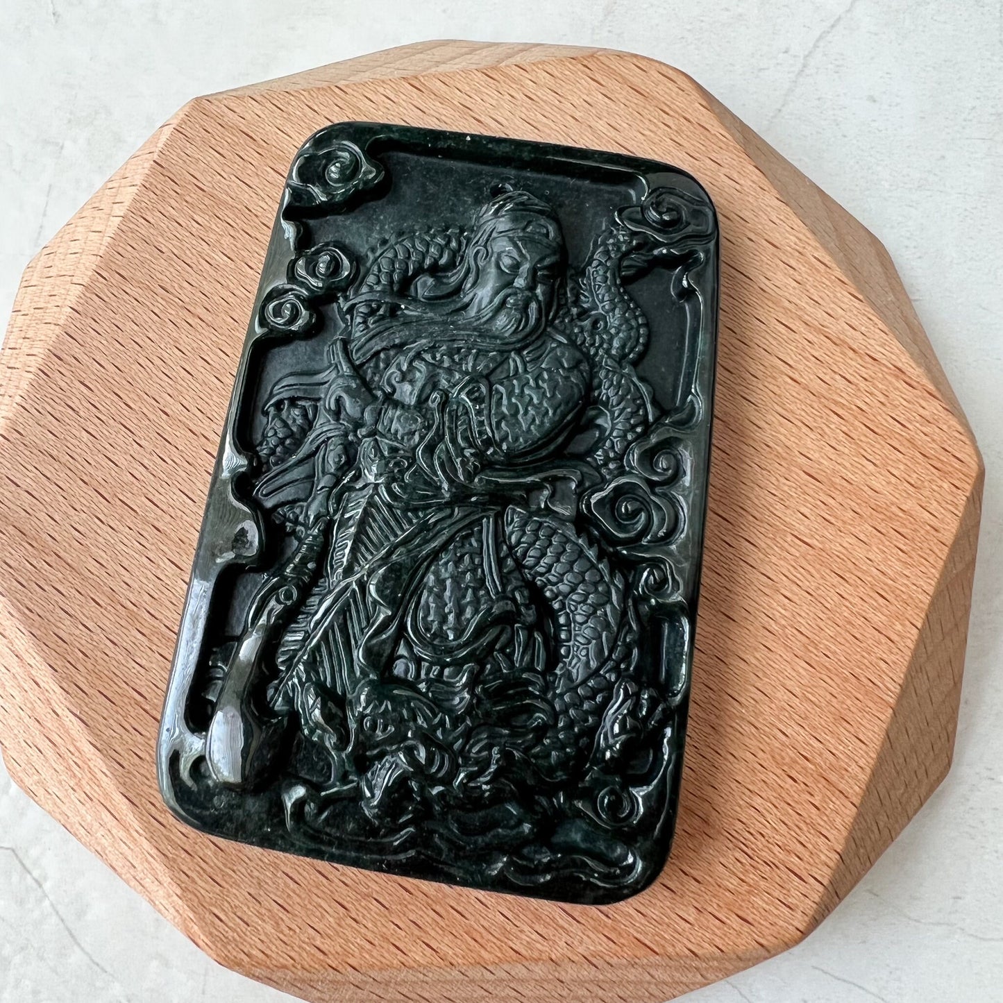 Black Jadeite Jade Omphacite Guan Yu Guan Gong Carved Pendant Necklace, LGG-1221-1657013362 - AriaDesignCollection