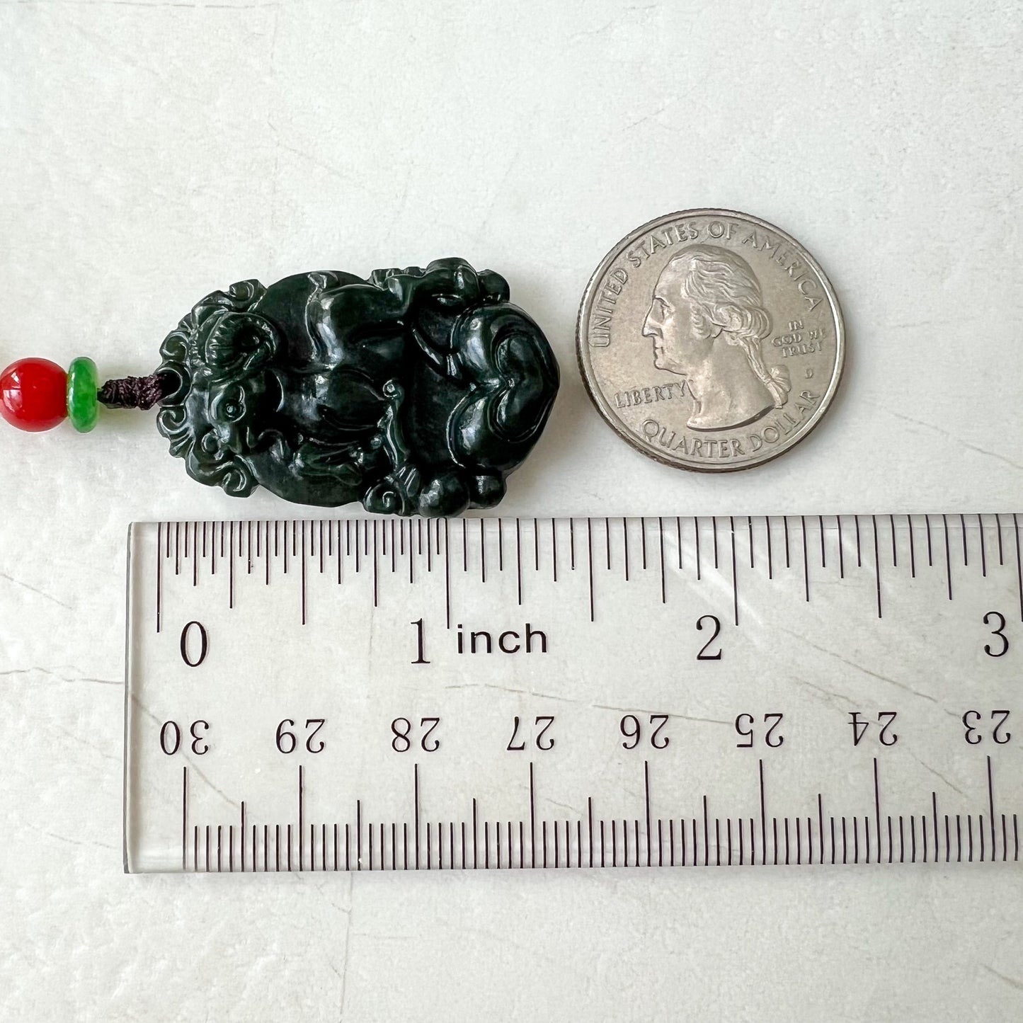 Sheep Goat Ram Chinese Zodiac Carved, Dark Green Nephrite Jade Pendant Necklace, RM-1221-1655274295 - AriaDesignCollection
