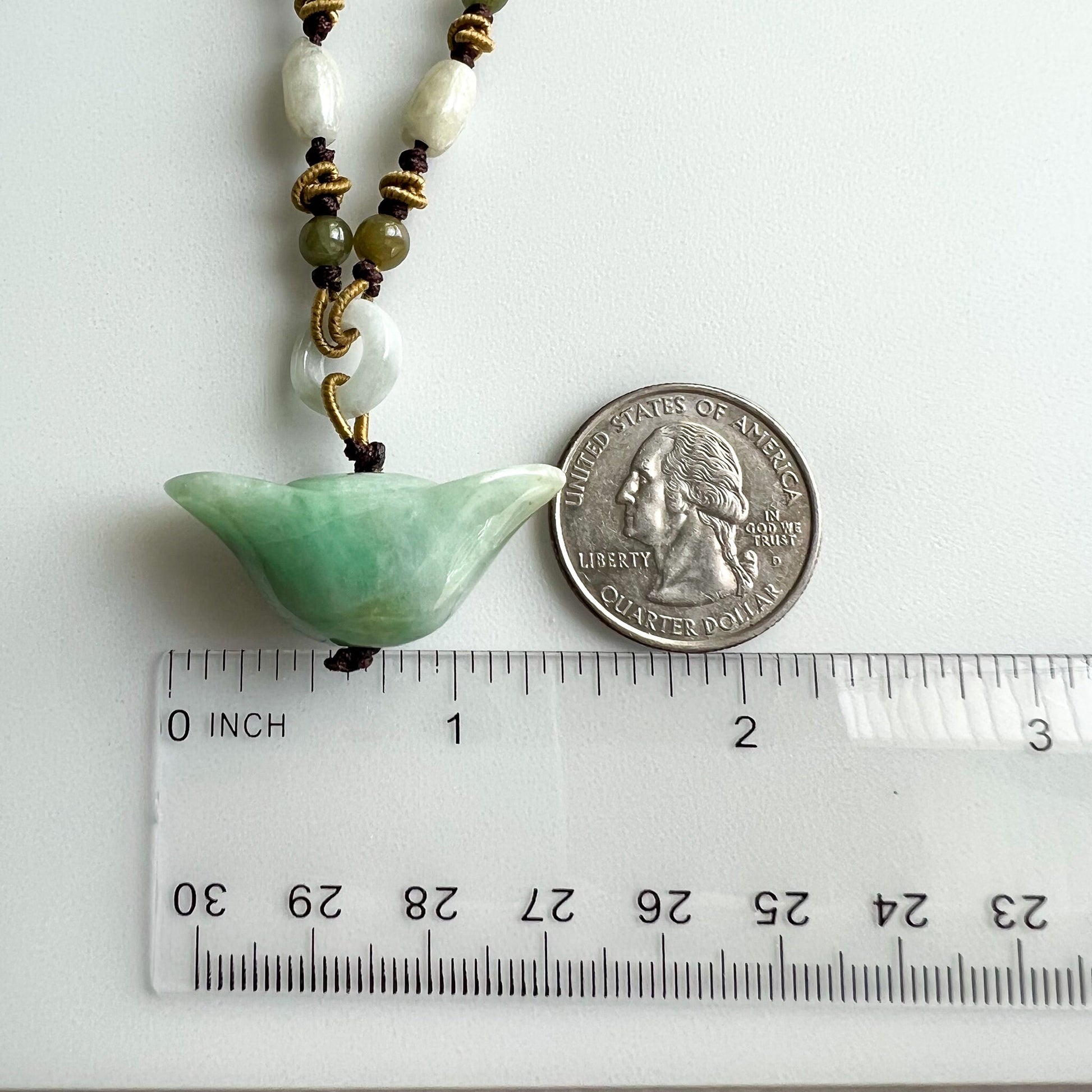 Jadeite Jade Wealth Charm, Ancient Ingot, 元宝, Hand Carved Jade Necklace, YW-0110-1655326212 - AriaDesignCollection