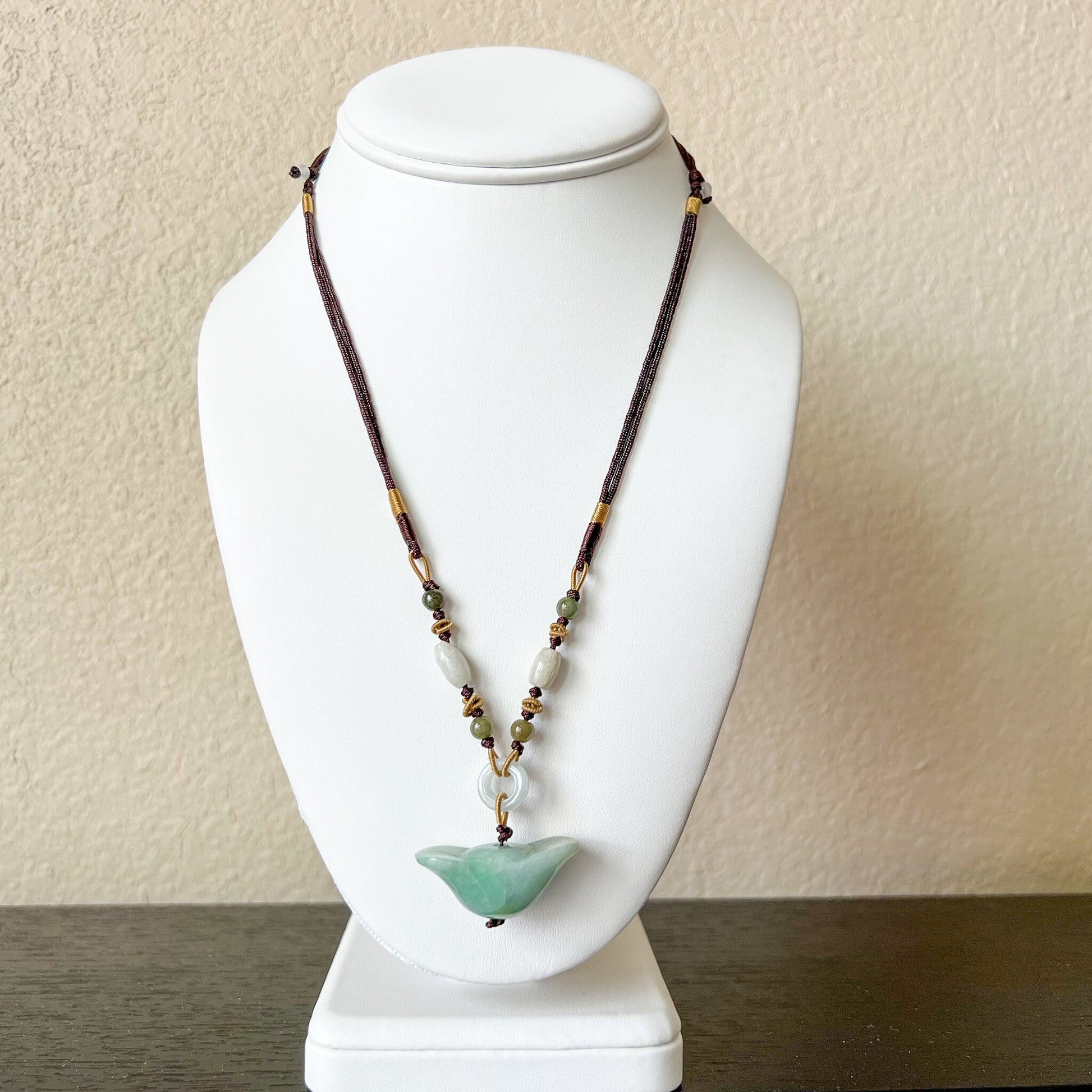 Jadeite Jade Wealth Charm, Ancient Ingot, 元宝, Hand Carved Jade Necklace, YW-0110-1655326212 - AriaDesignCollection