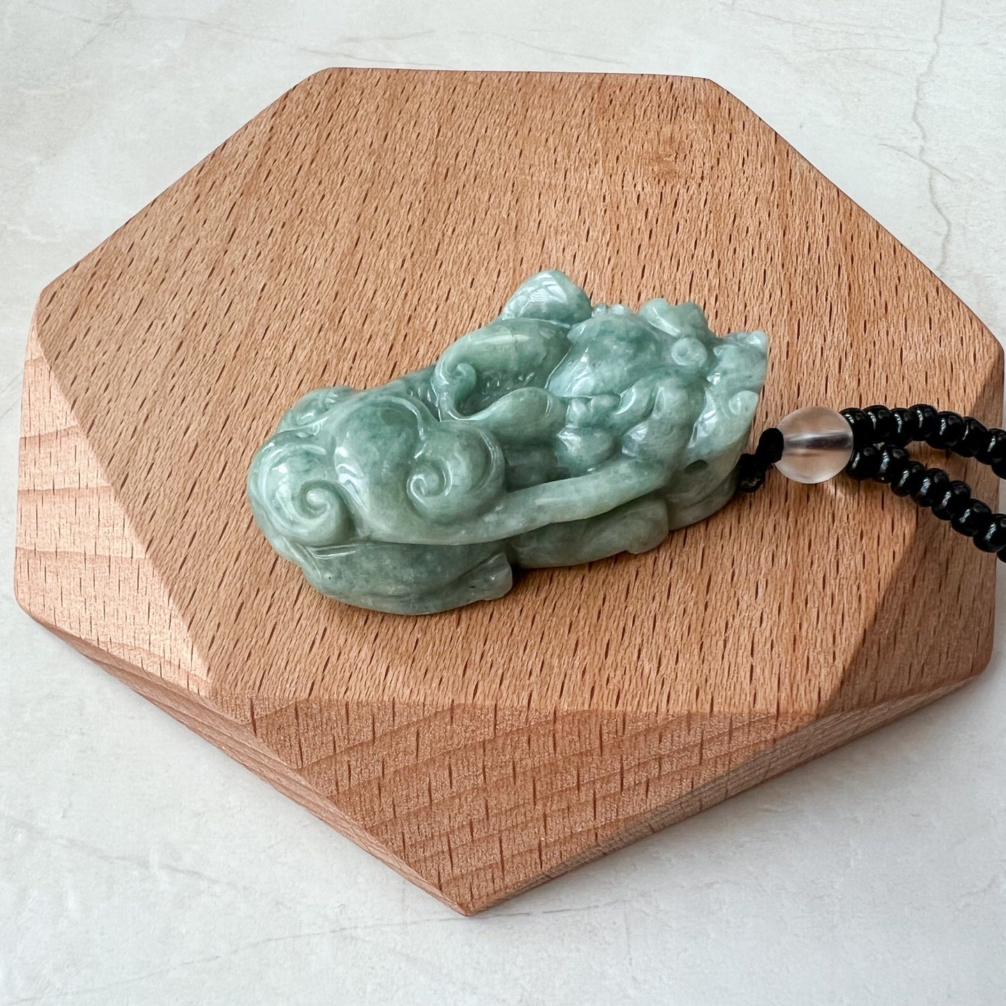 Green Jadeite Jade, Dragon Pixiu Pi Xiu, 貔貅, Left Side Pendant, Dragon Chinese Carved Pendant, YJ-0622-0362012-2 - AriaDesignCollection