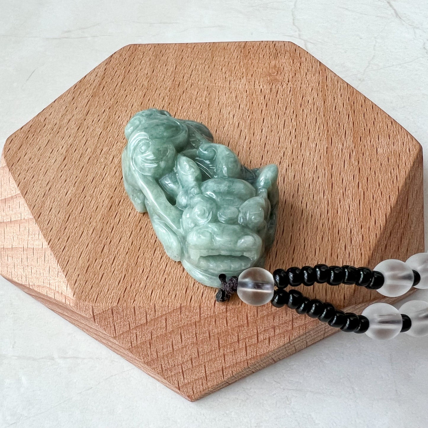 Green Jadeite Jade, Dragon Pixiu Pi Xiu, 貔貅, Left Side Pendant, Dragon Chinese Carved Pendant, YJ-0622-0362012-2 - AriaDesignCollection