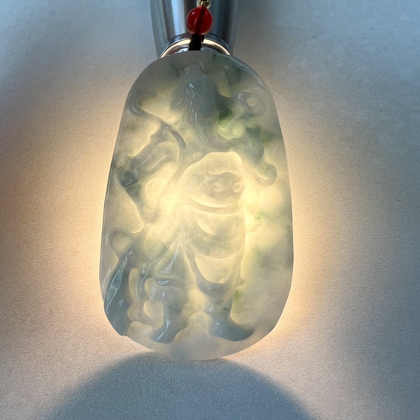 White Jadeite Jade Guan Yu Guan Gong, 关公, Hand Carved Pendant Necklace, YJ-1221-0288600 - AriaDesignCollection