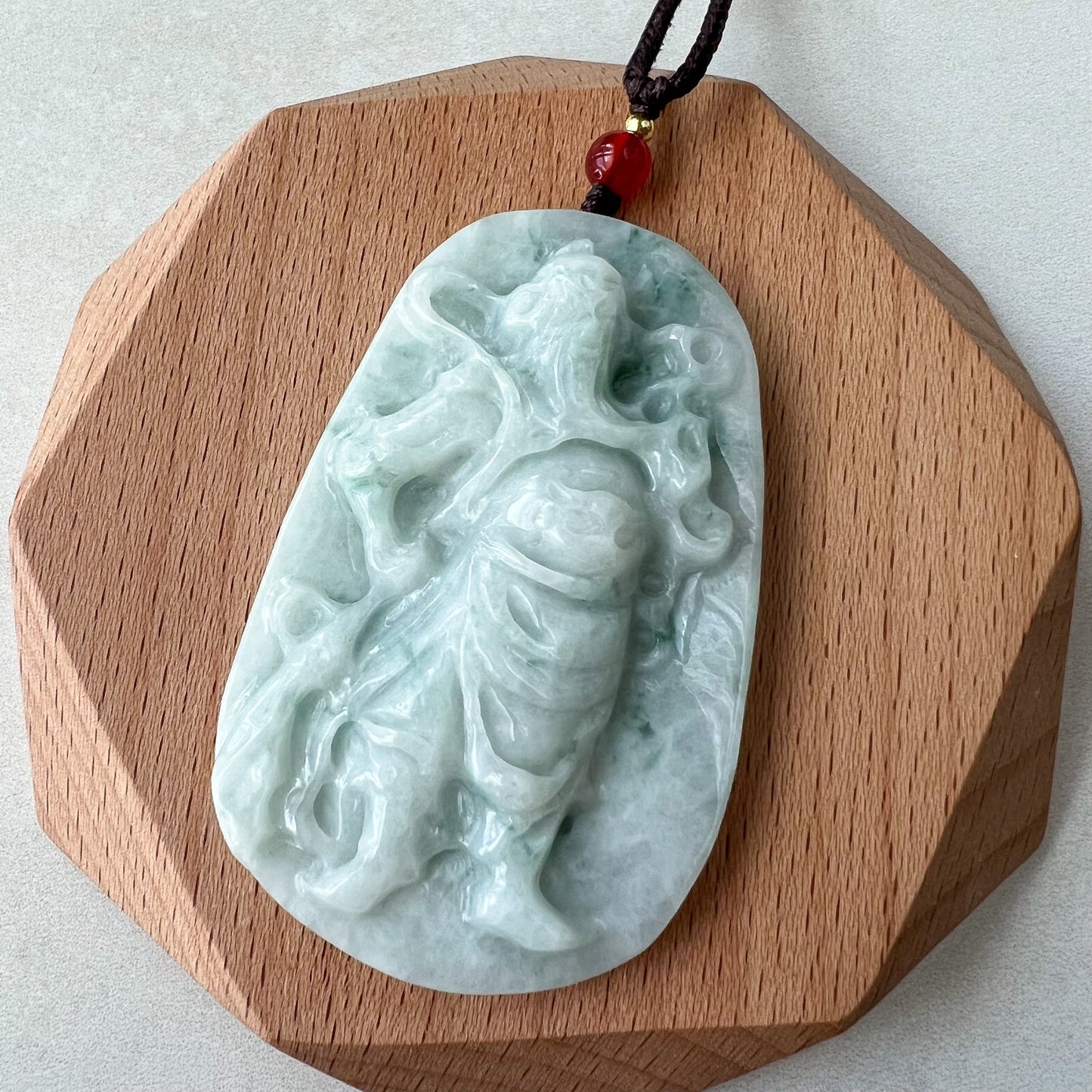 White Jadeite Jade Guan Yu Guan Gong, 关公, Hand Carved Pendant Necklace, YJ-1221-0288600 - AriaDesignCollection
